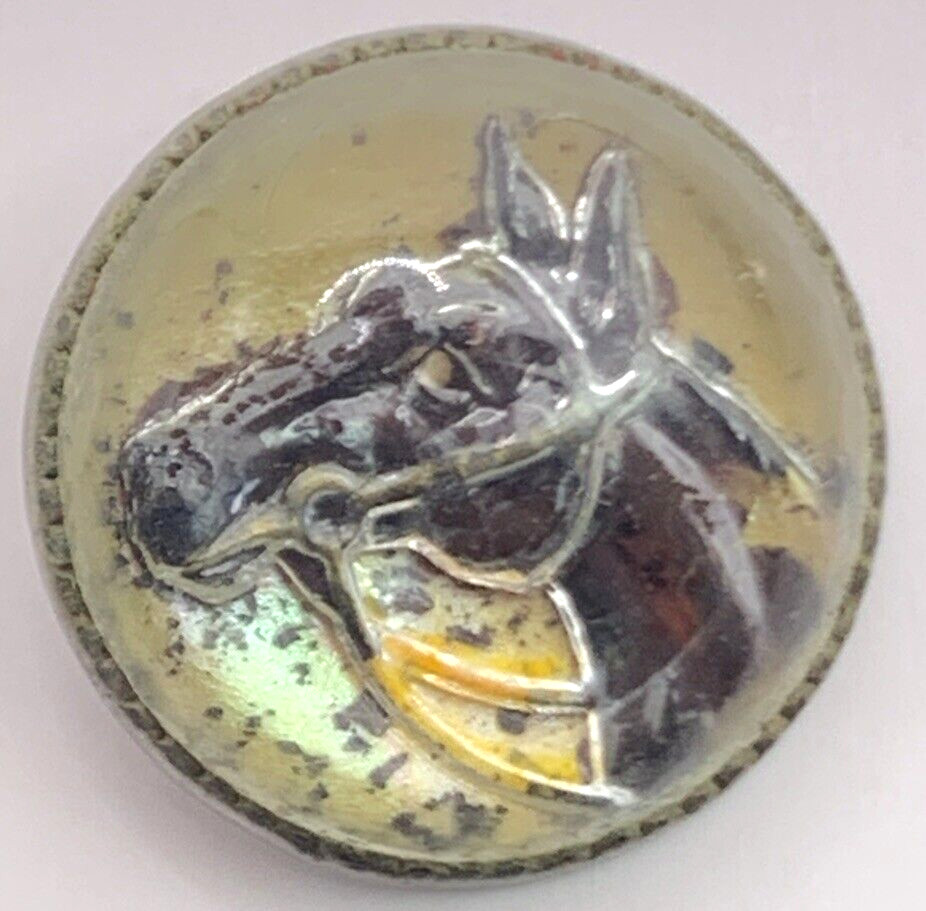 Vtg Horse Head Button Glass Antique
