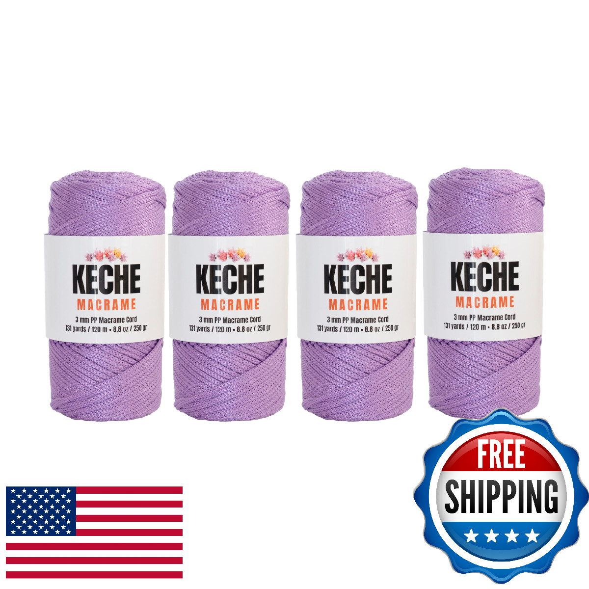 Macrame Cord 4-Pack 3mm Polyester Yarn 131 Yards Lilac Macrame Supplies