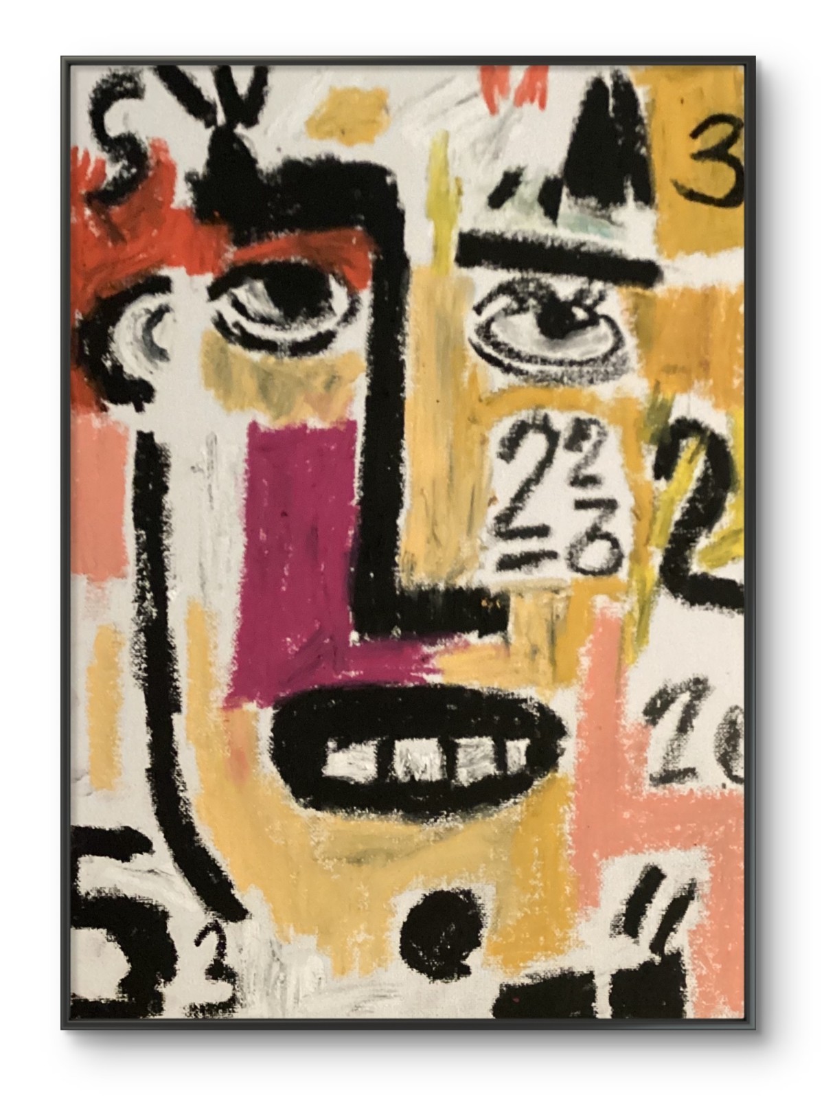 Basquiat Style Graffiti Abstract Face Original Oil Pastel 11x14 on Canvas Panel