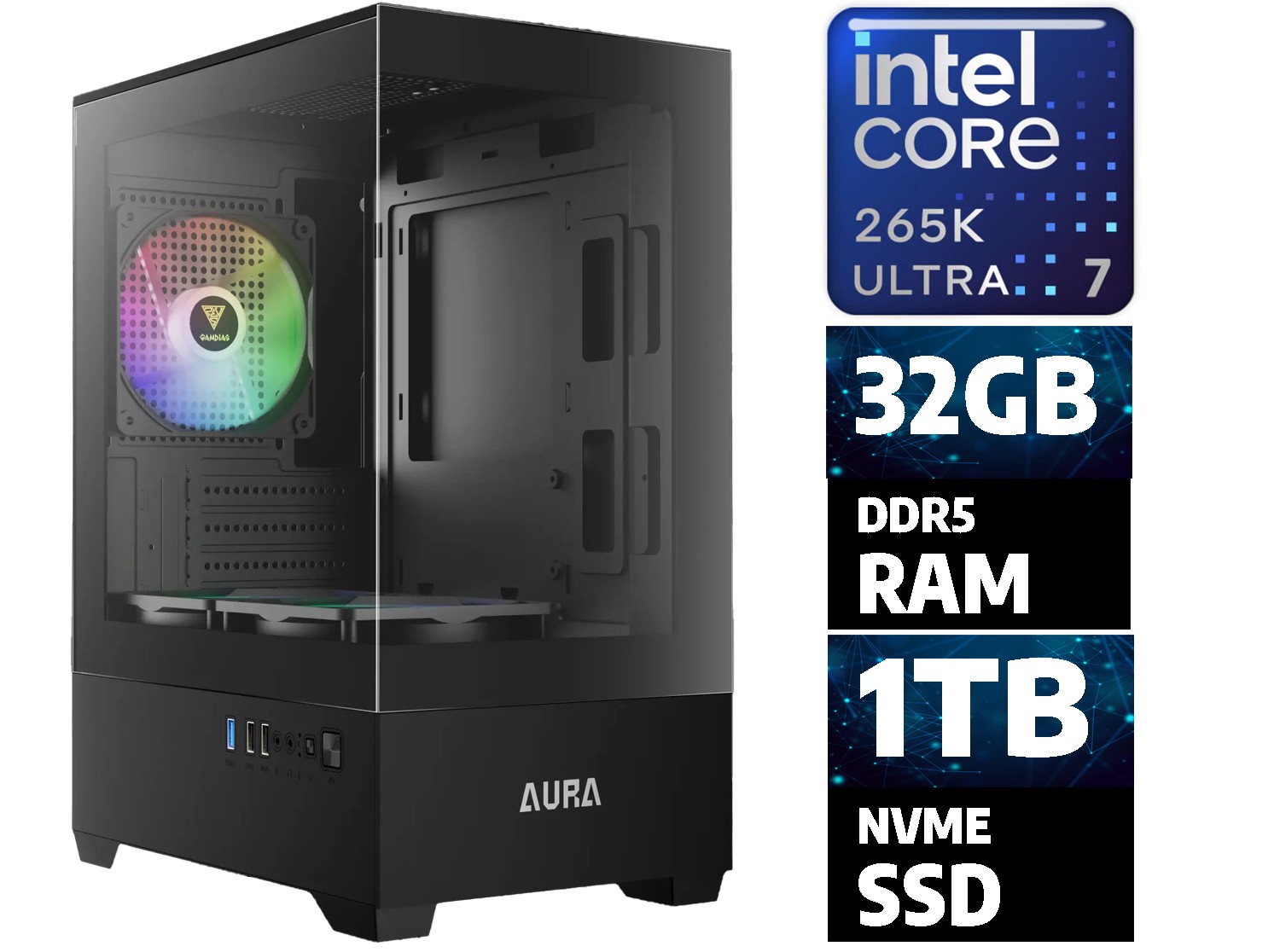 Intel Core Ultra 7 265K, 32GB DDR5, 1TB NVMe SSD, Win 11, RTX Ready Gaming PC