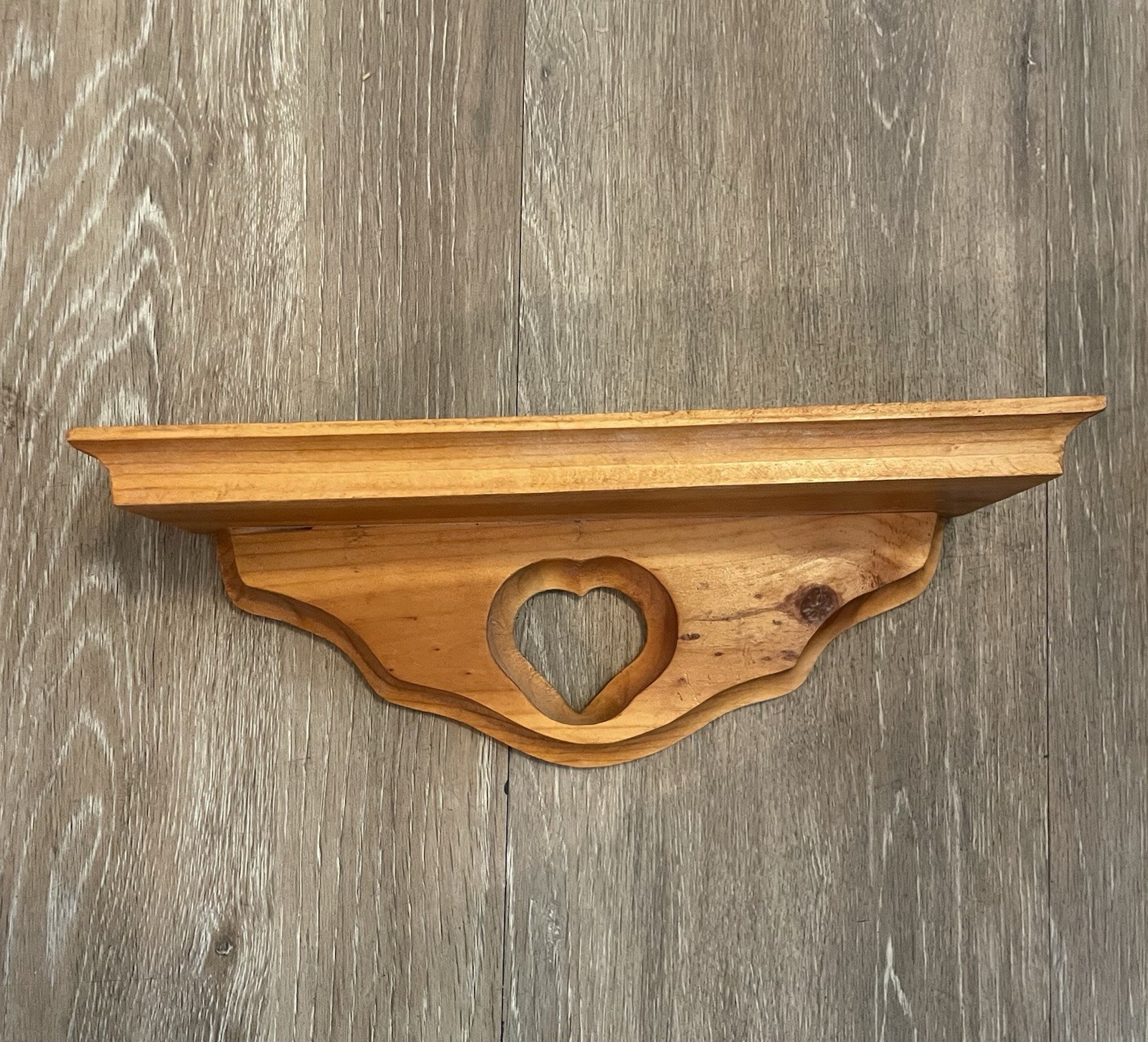 Vintage Small Wooden Hanging Heart Shelf Cottagecore 10 Inch