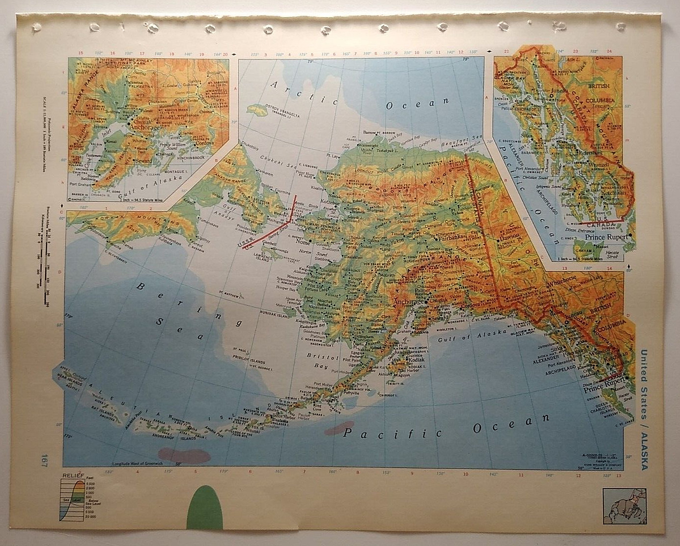 Vintage ALASKA Atlas Map from a 1967 Mid-Century Modern World Book Atlas