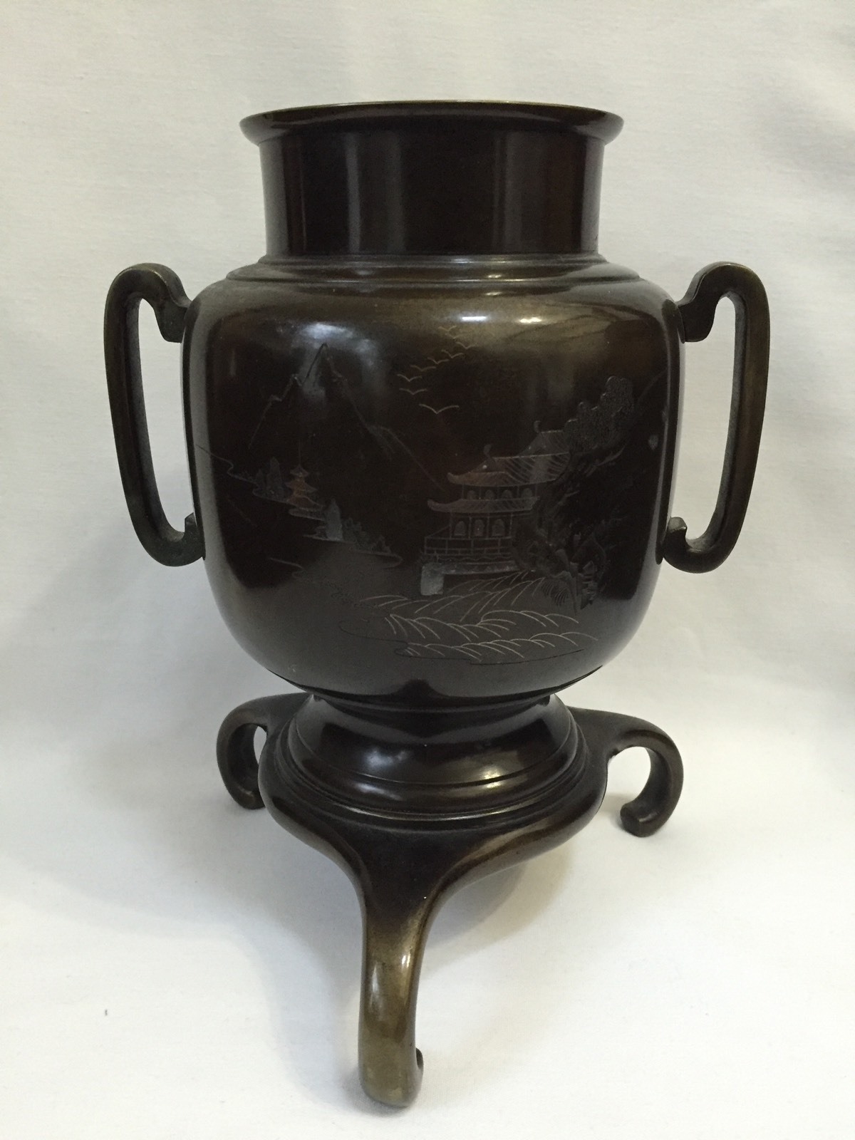 Vintage Heavy Bronze Japanese Ikebana Floral Bouquet Arrangement Vase (FR15)