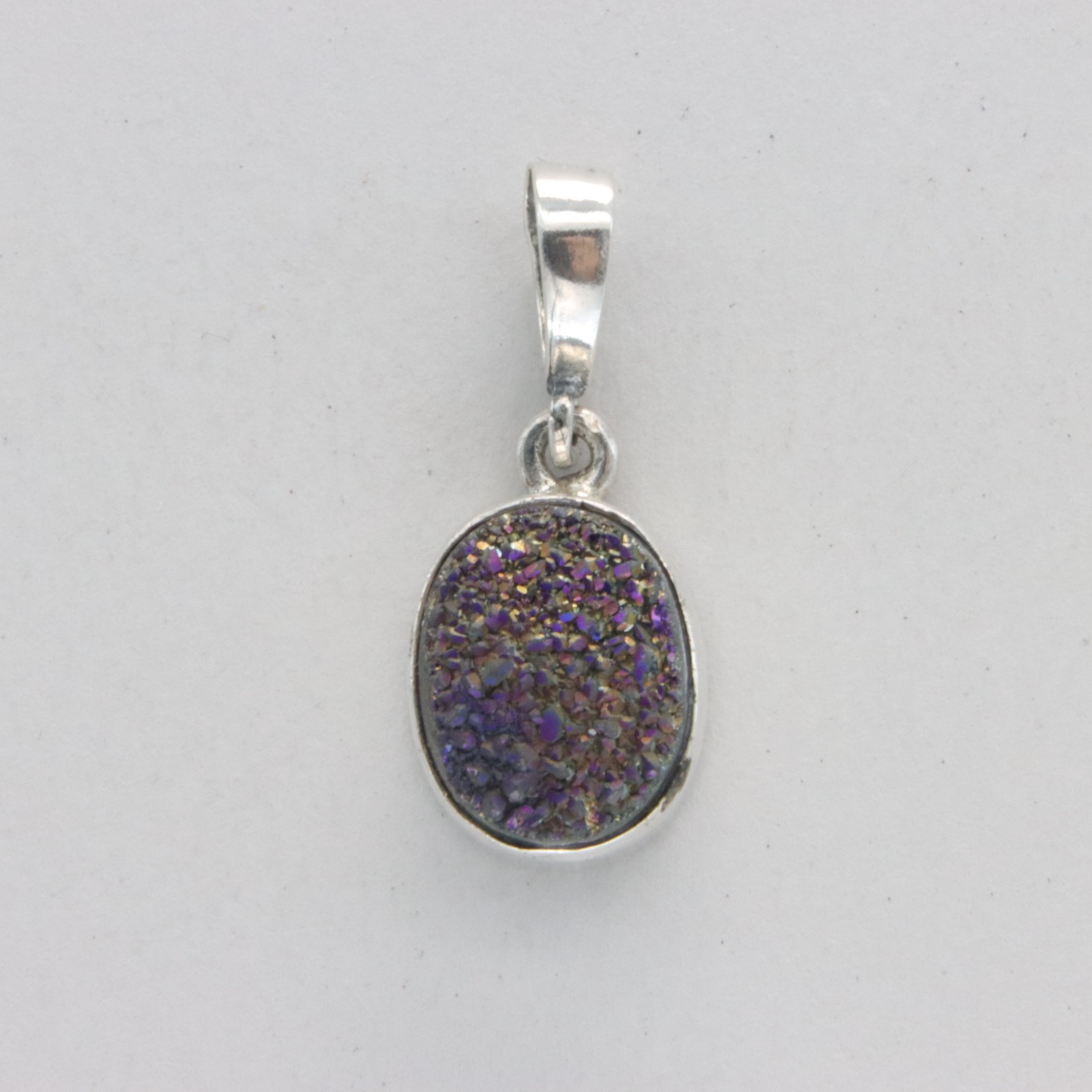 Oval Purple DRUZY DRUSY Druse QUARTZ Pendant - 925 STERLING SILVER Necklace #38