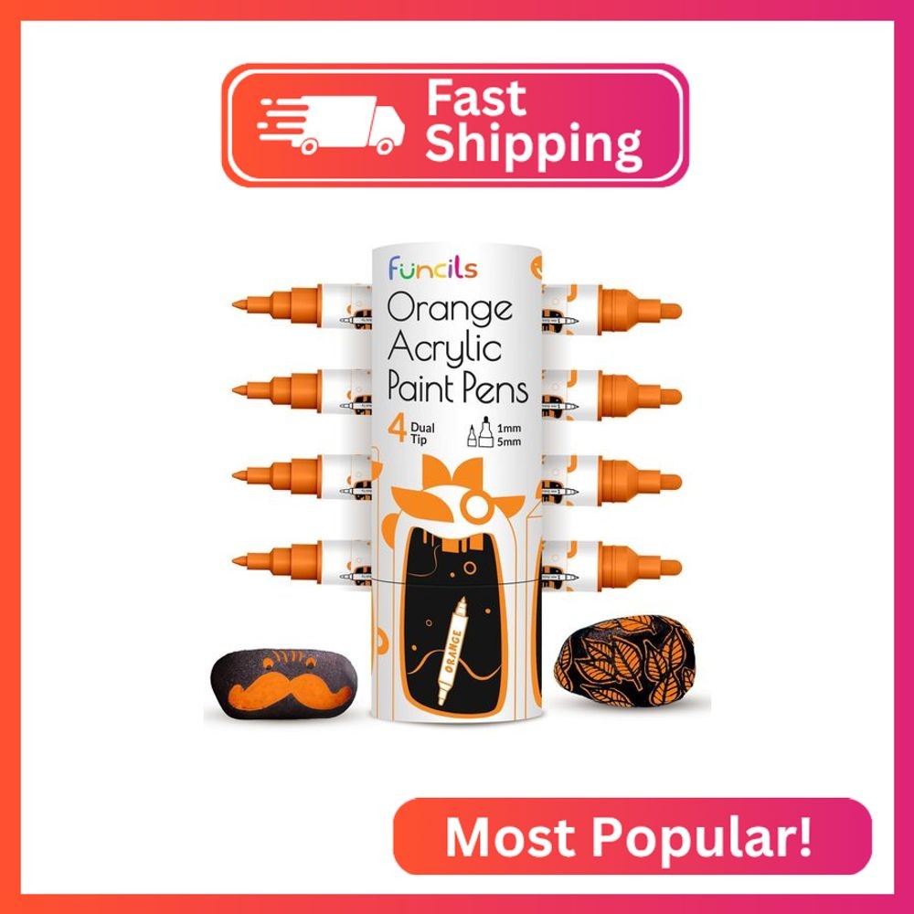 4 Dual Tip Orange Paint Pen Metallic - Fine Tip & Medium Acrylic Paint Markers -
