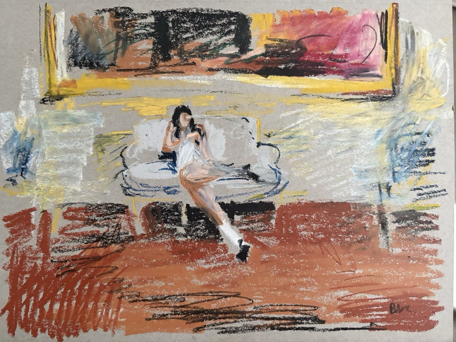 Oil Pastel Painting Anime Fashion Girl Cubist Art On Paper 9”x12” Original