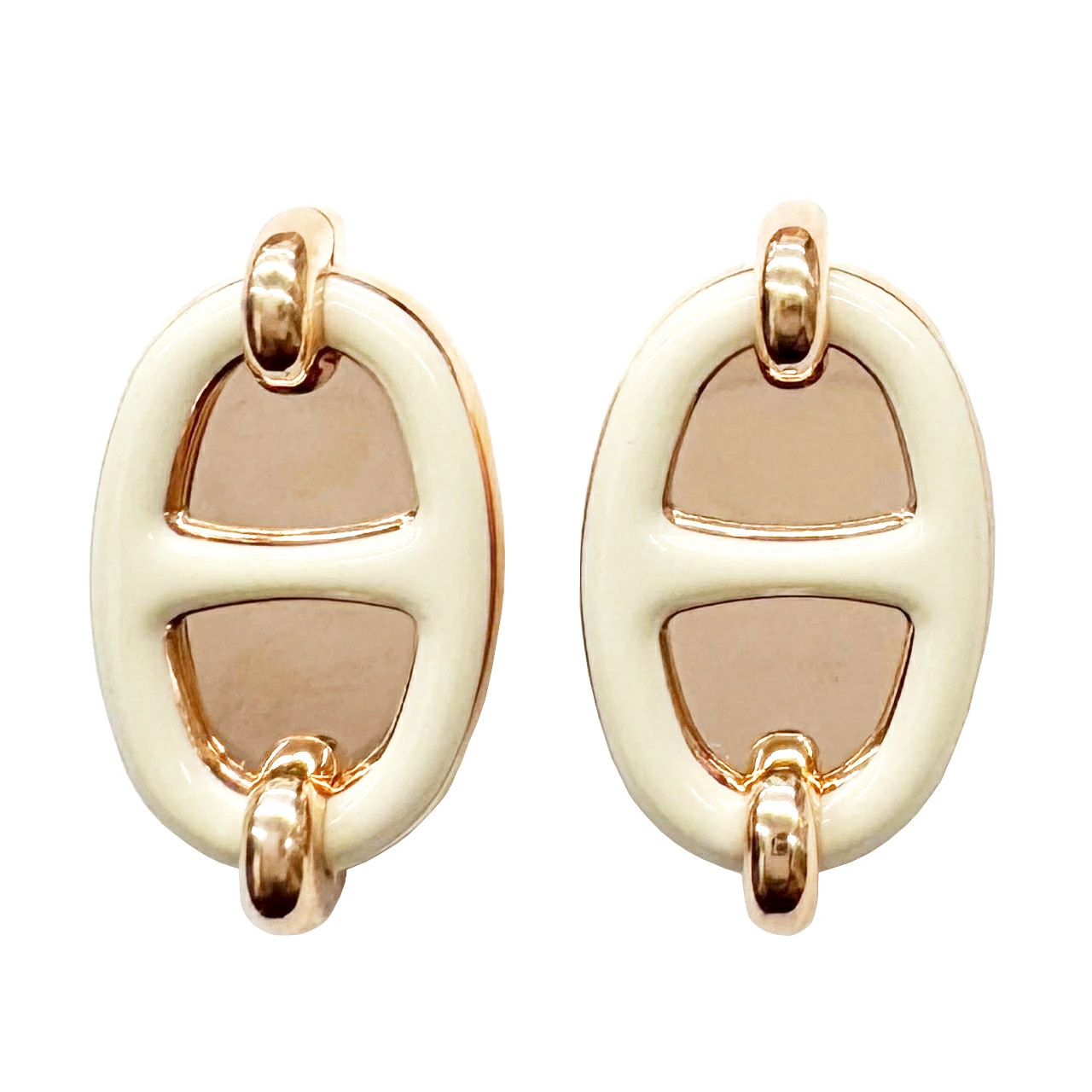 Used HERMES Earrings Mini Maillon Creme Pink Gold Hardware Chain D Ancre Accesso