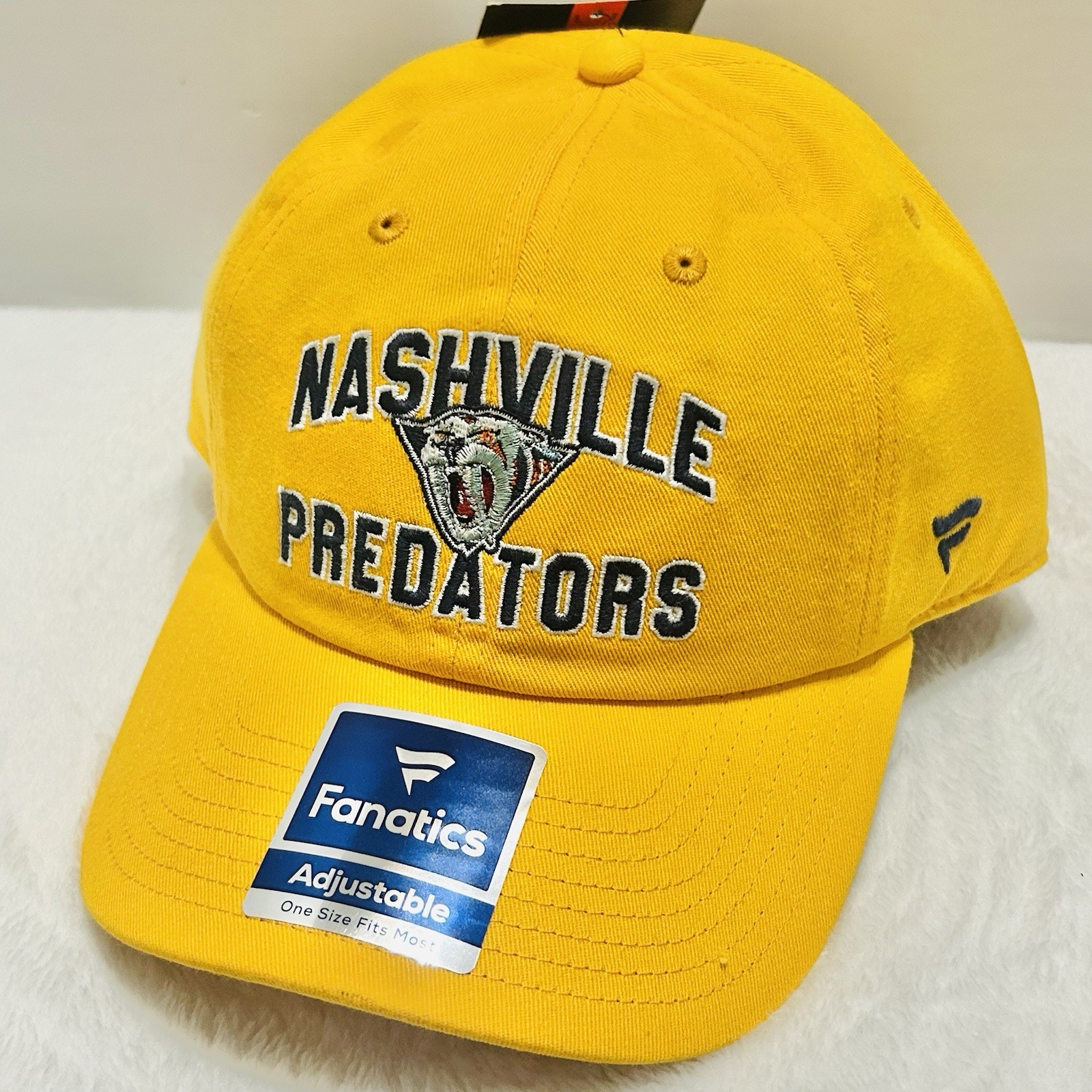 Fanatics Nashville Predators Script Logo Hat Cap Adjustable Strap Yellow NHL