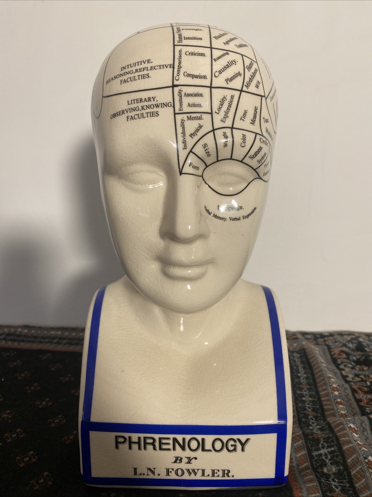 Phrenology Bust 12" L.N. Fowler Scientific Psychology Ceramic Head Statue