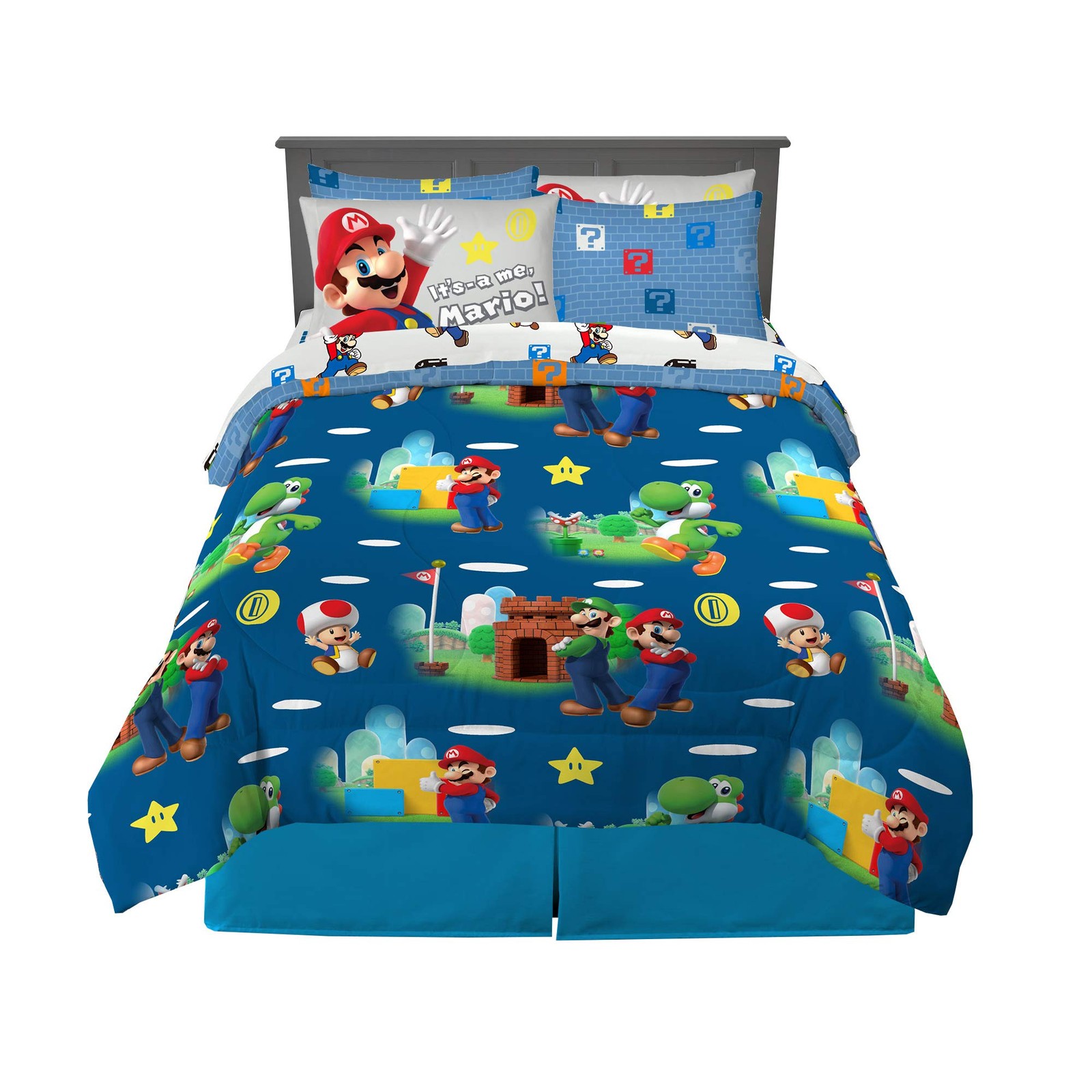 7 Piece Queen Size Super Mario Bros. Bedding Set Franco Kids Soft Comforter