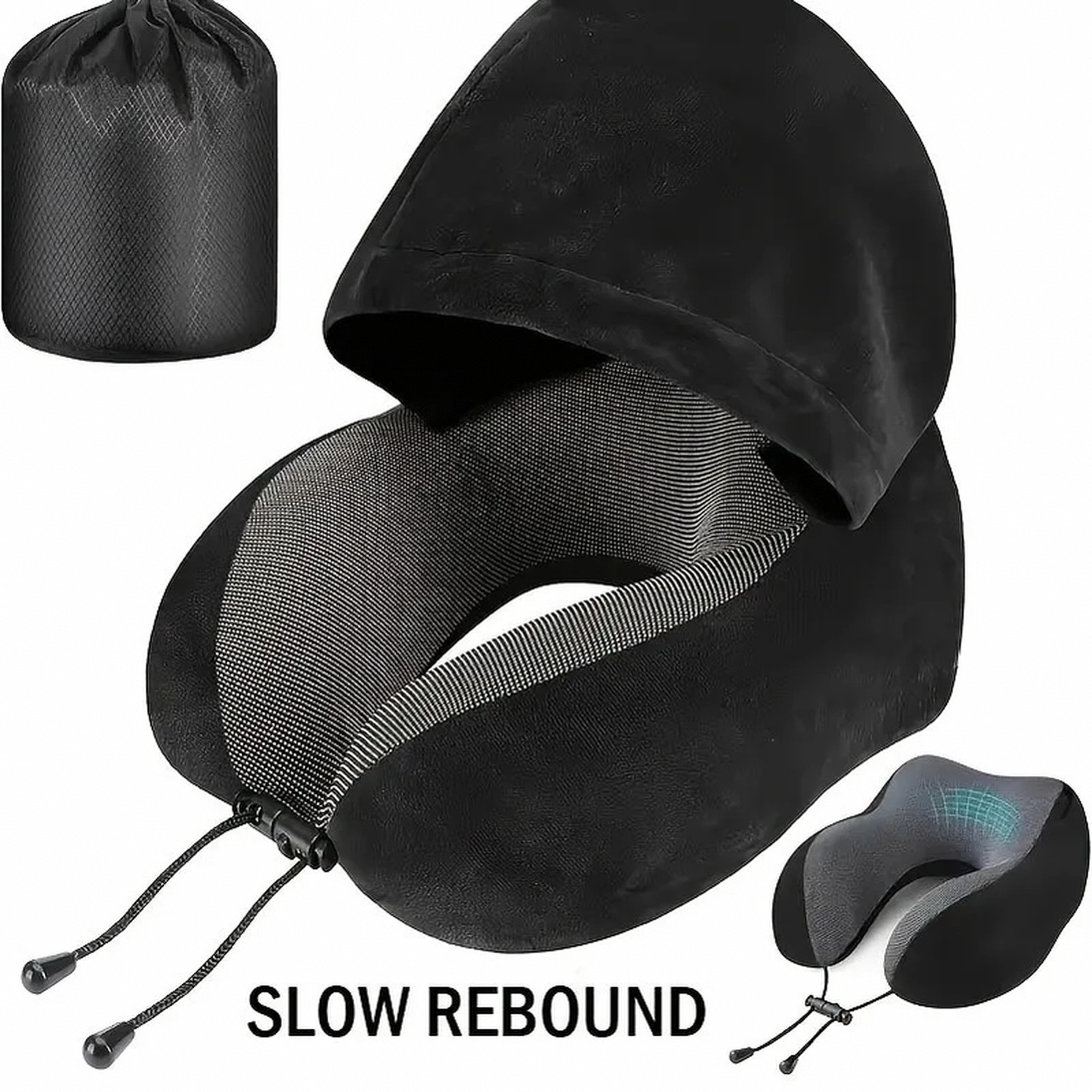 Memory Foam Hooded U-Shaped Travel Pillow with Detachable Cover Portable Neck