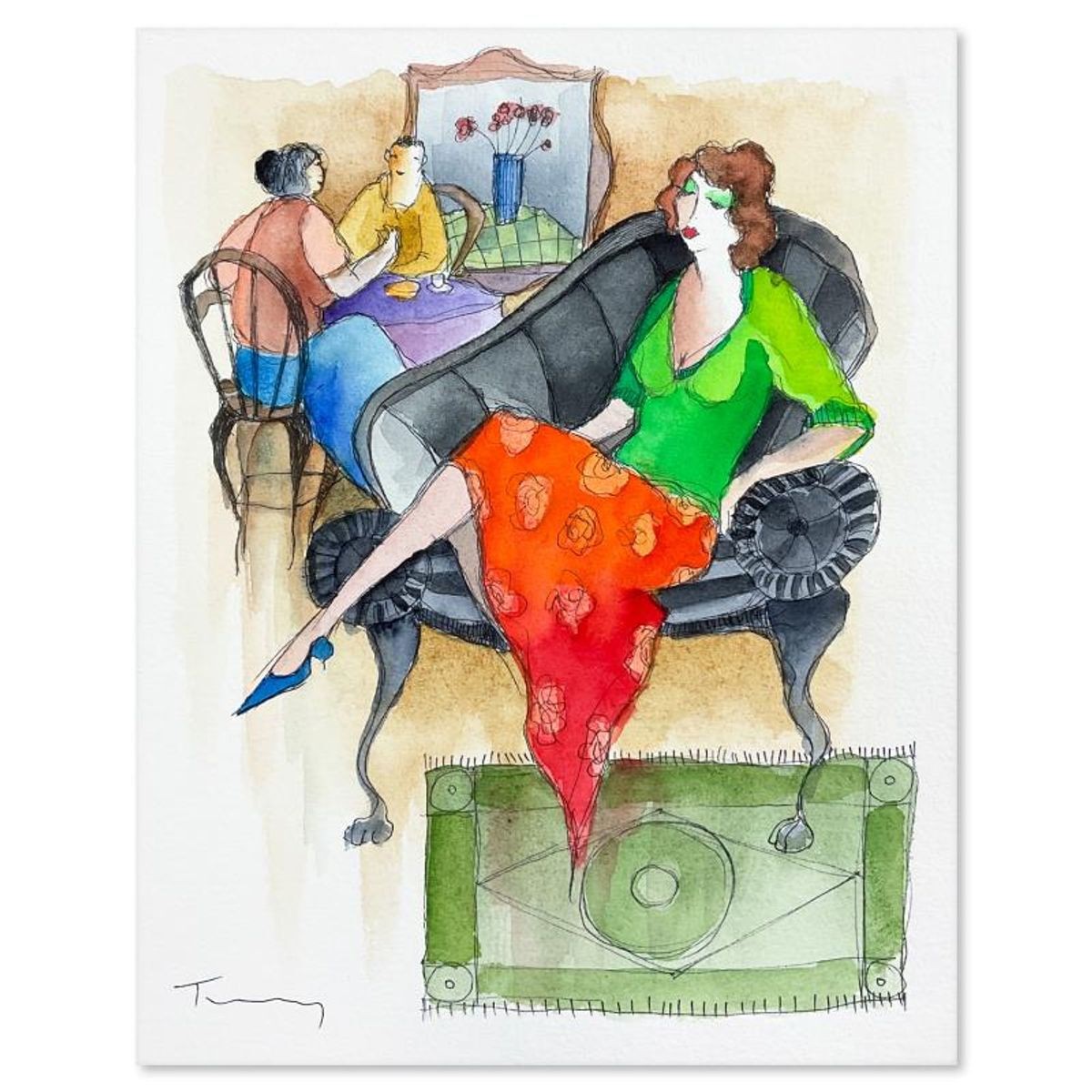 Itzchak Tarkay (1935-2012), Original Mixed Media Watercolor Painting on Paper, H