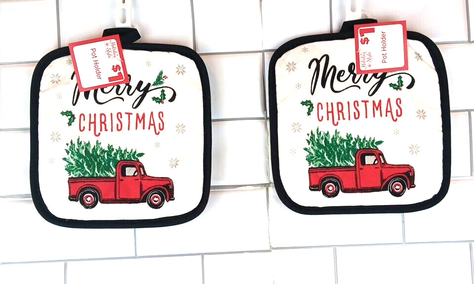 NEW Christmas 2 Potholder Oven Mitts TOWEL Set 'Merry CHRISTMAS'