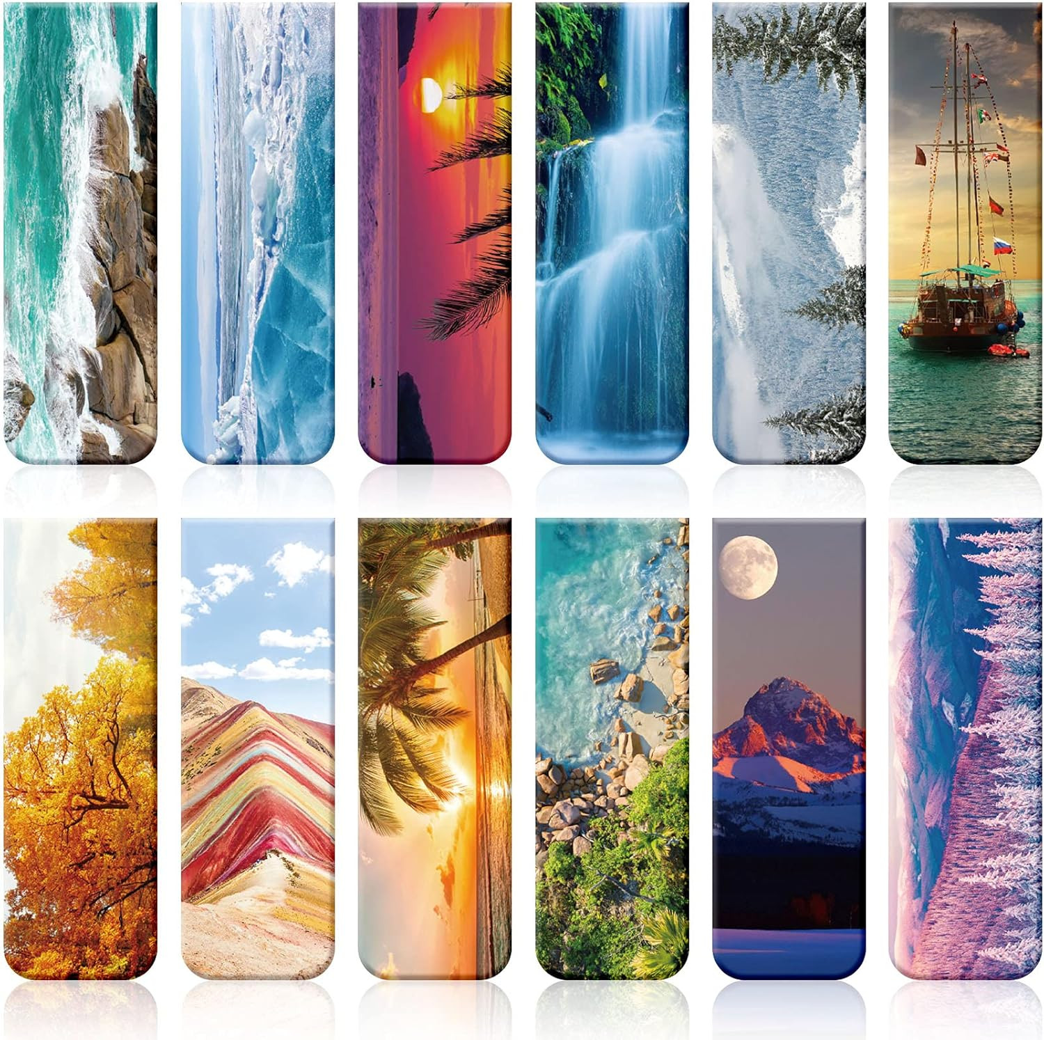 12 Pcs Magnetic Bookmarks 12 Style Magnet Page Markers Assorted Landscape Bookma