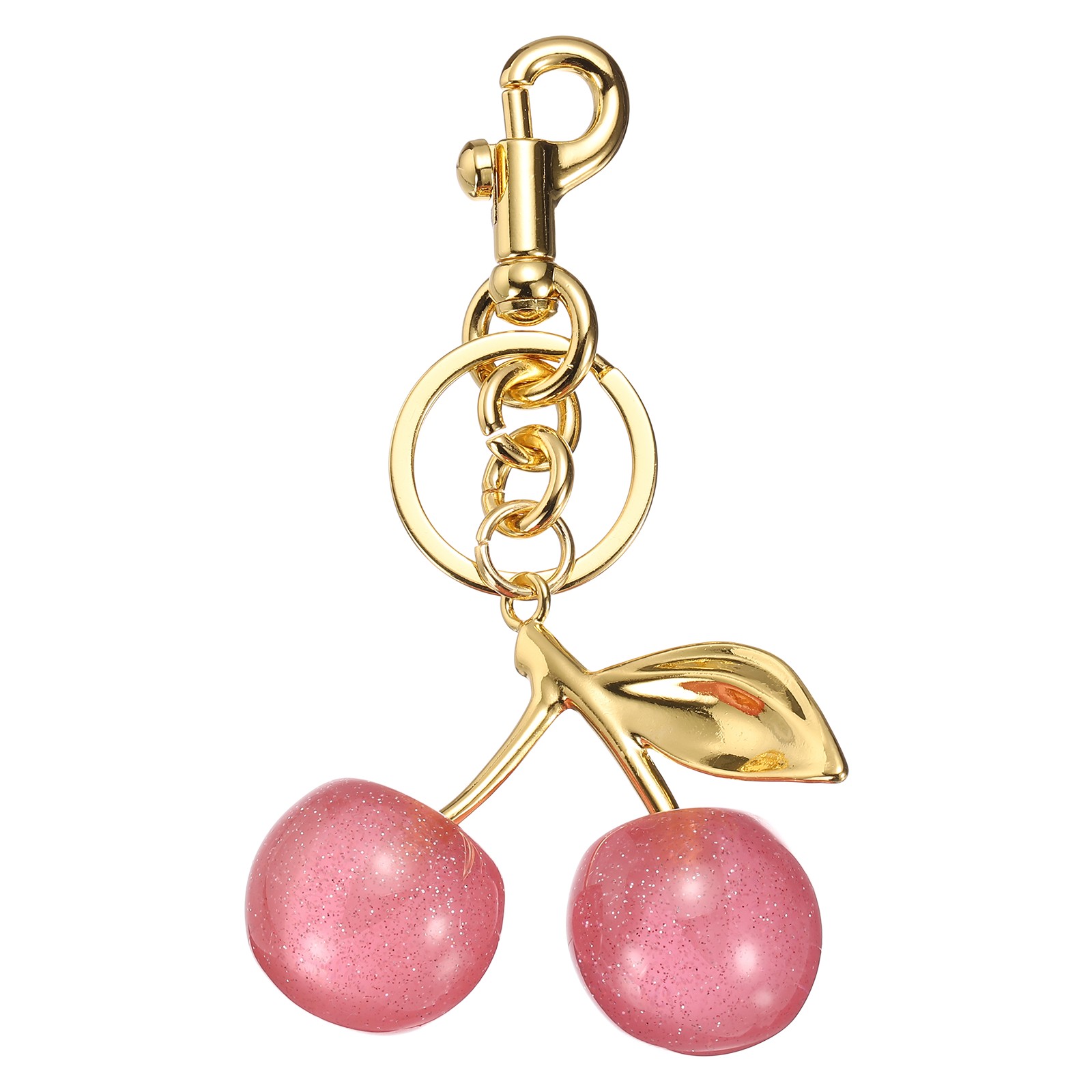 Cherry Keychain for Women Handbags Charm with Key Ring and Clip, Gold-Pink