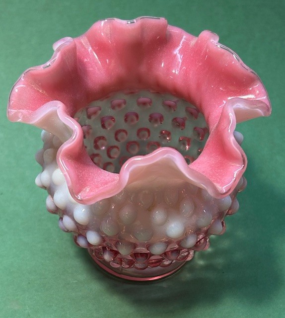 Fenton Cranberry Opalescent Hobnail Vase Rose Bowl 4.5” Art Glass #1