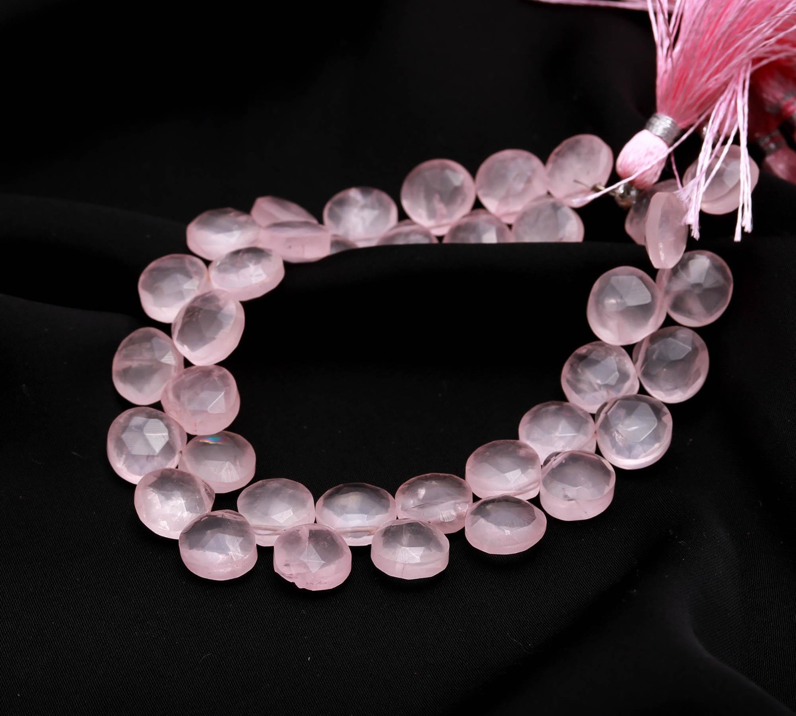 AAA Rose Quartz Heart Beads, 8 inch Strand