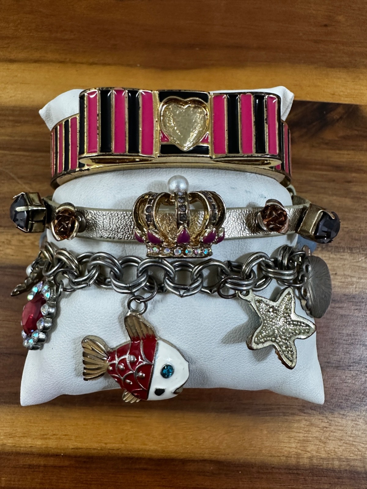 Lot of 3 Bracelets Betsey Johnson Multicolor Faux Stone Bracelet Crown Fish Sea