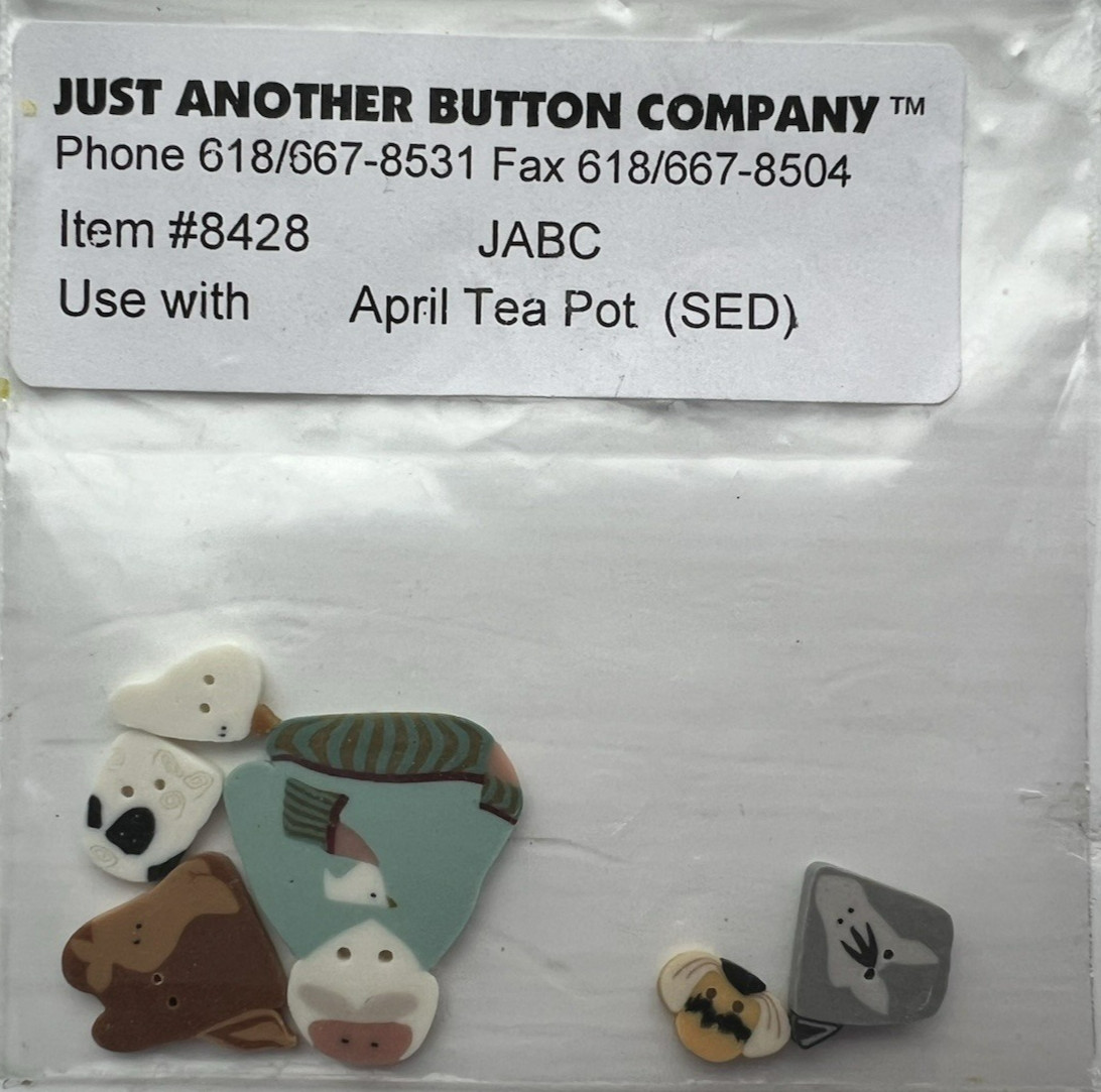 Just Another Button Company April Teapot Button Lot of 6 Noah's Ark Theme