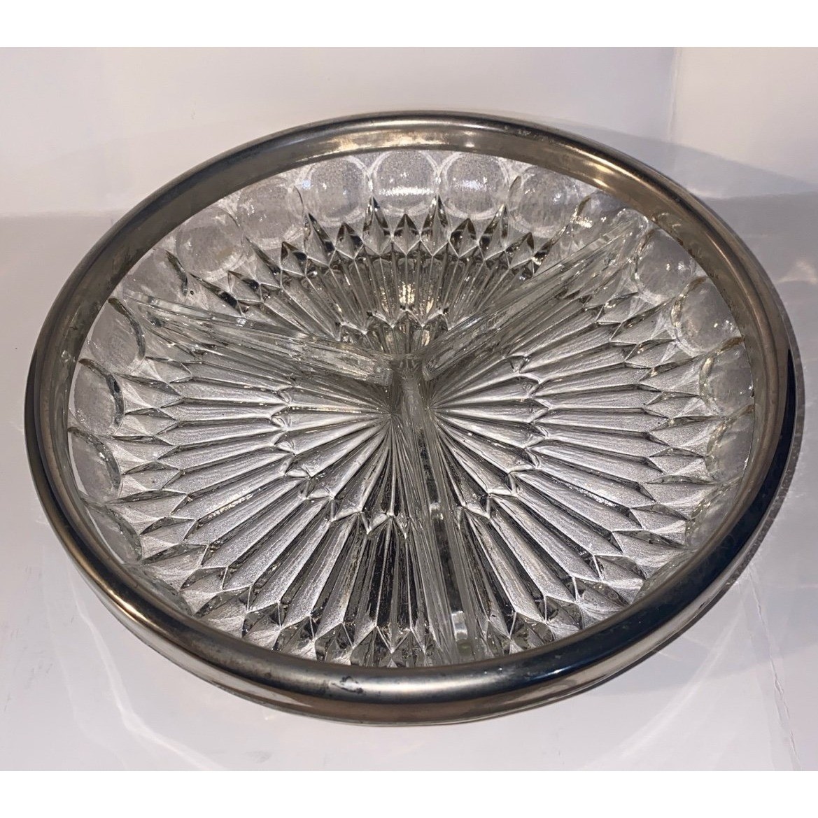 Clear Glass w/ Silverplate Trim Serving Dish