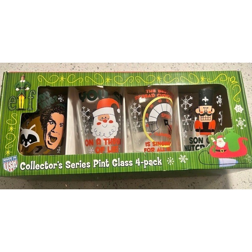 Elf Movie Collector Series Pint Glass 4 Pack Buddy Elf Santa Claus Nutcracker