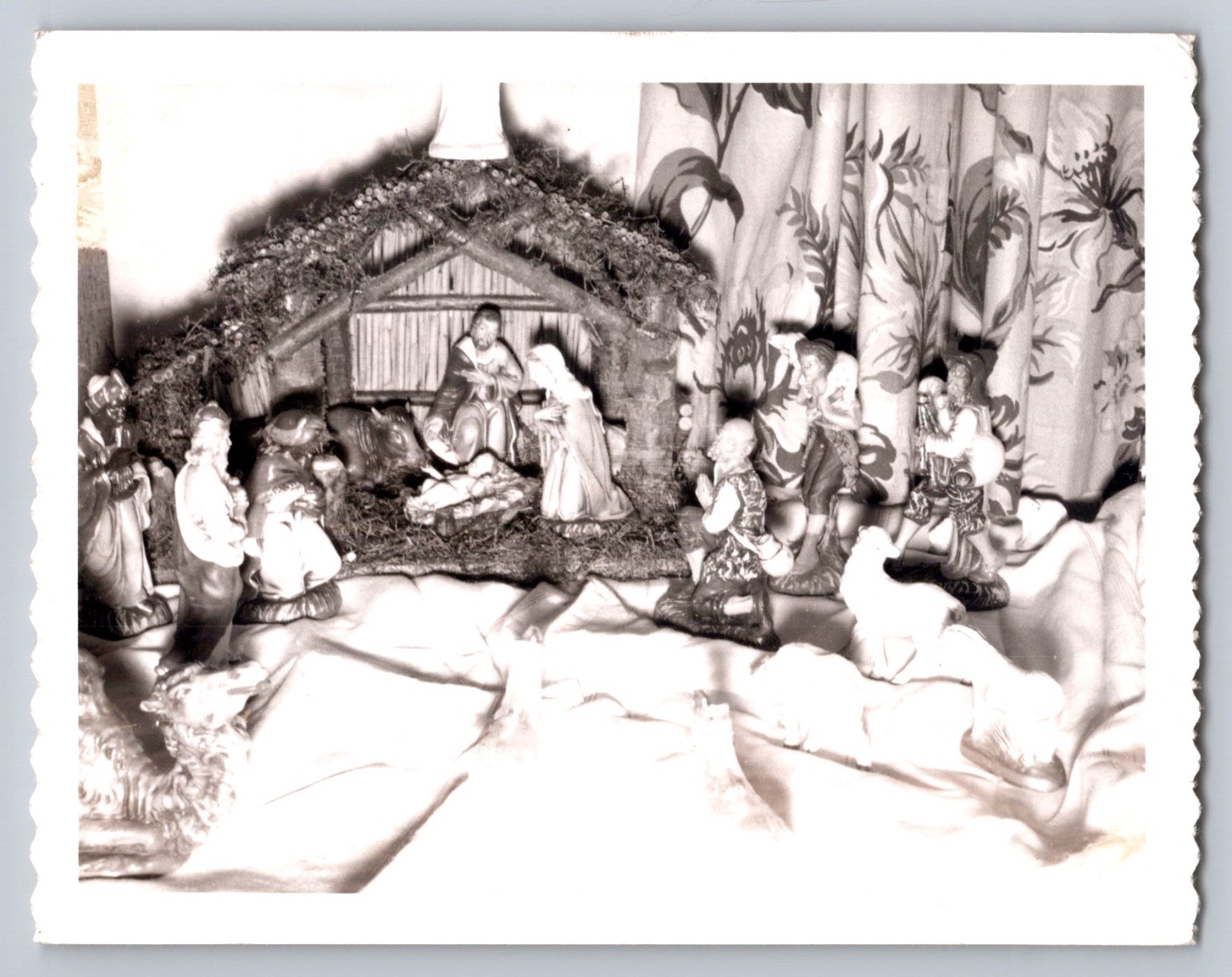 Christmas Nativity Scene 1950s Snapshot Photograph Holiday Decor Figurines