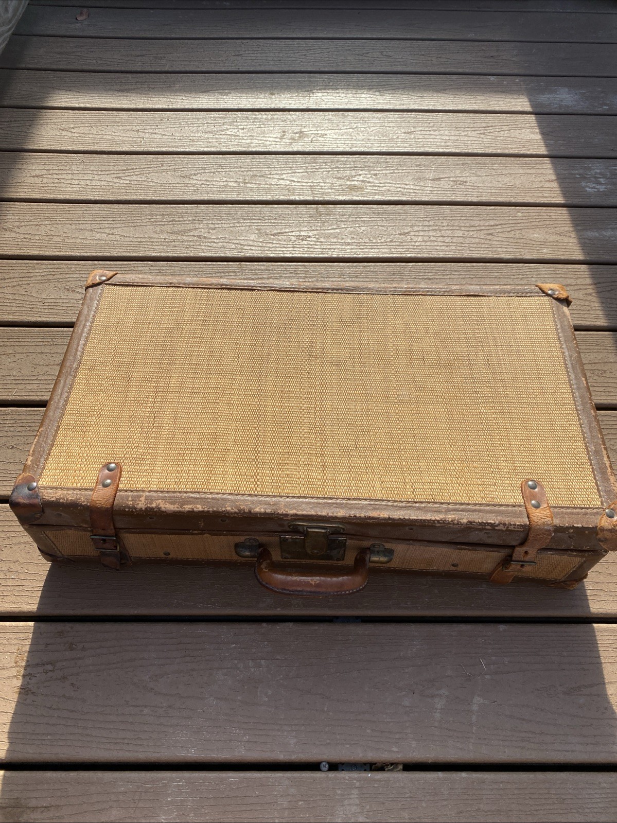 rare antique 19th century handmade woven wicker leather brass travel suitcase