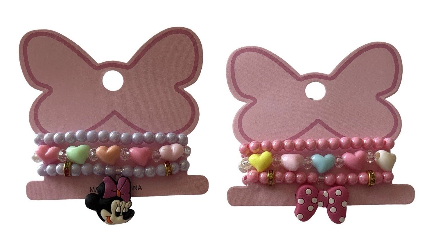 2 Minnie Mouse Inspired Beaded Bracelets Set-Pink & Purple Disney Toddler-Girl