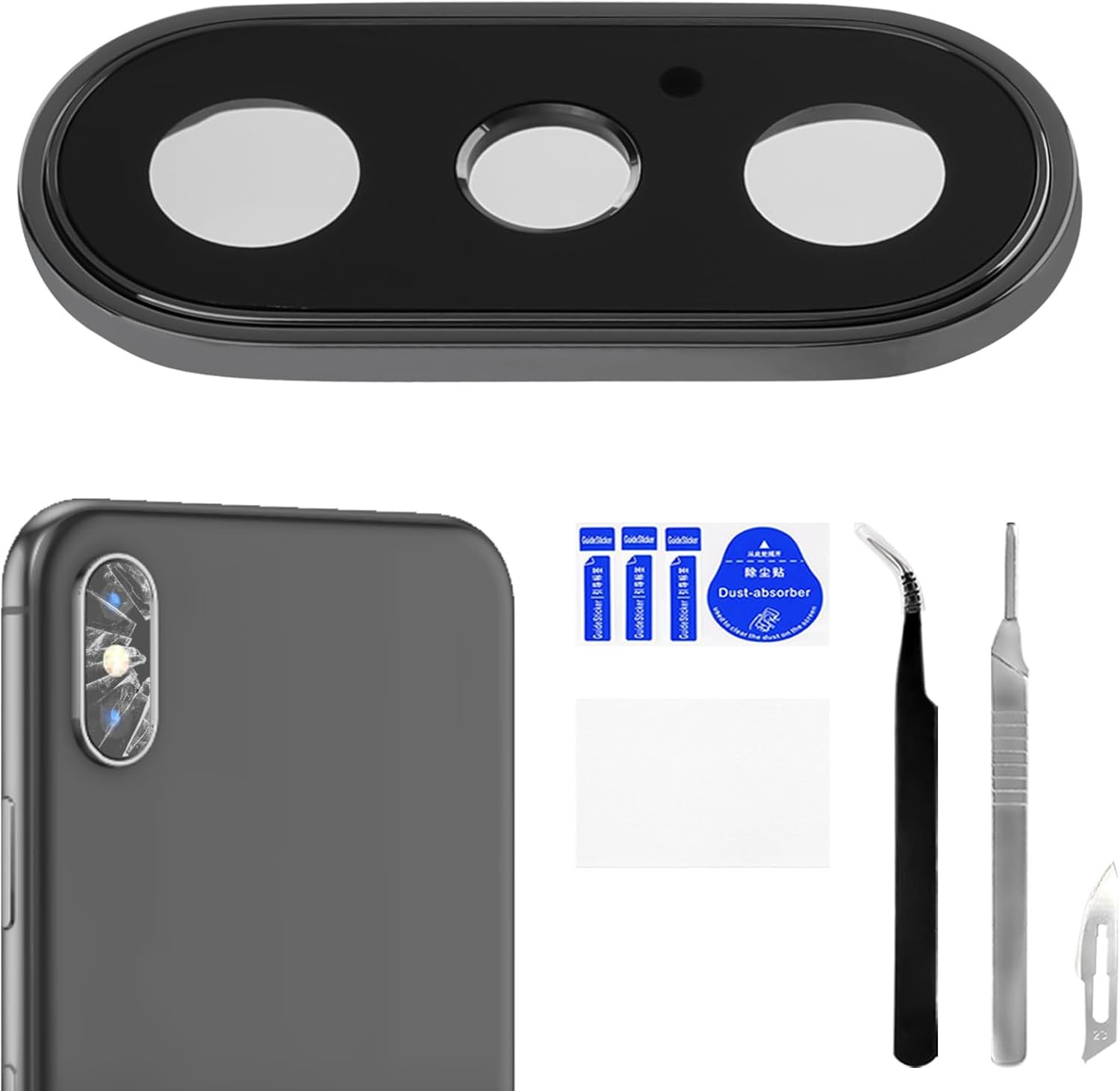 For iPhone X Camera Lens Glass with Frame Replacement Rear Camera Back Camera