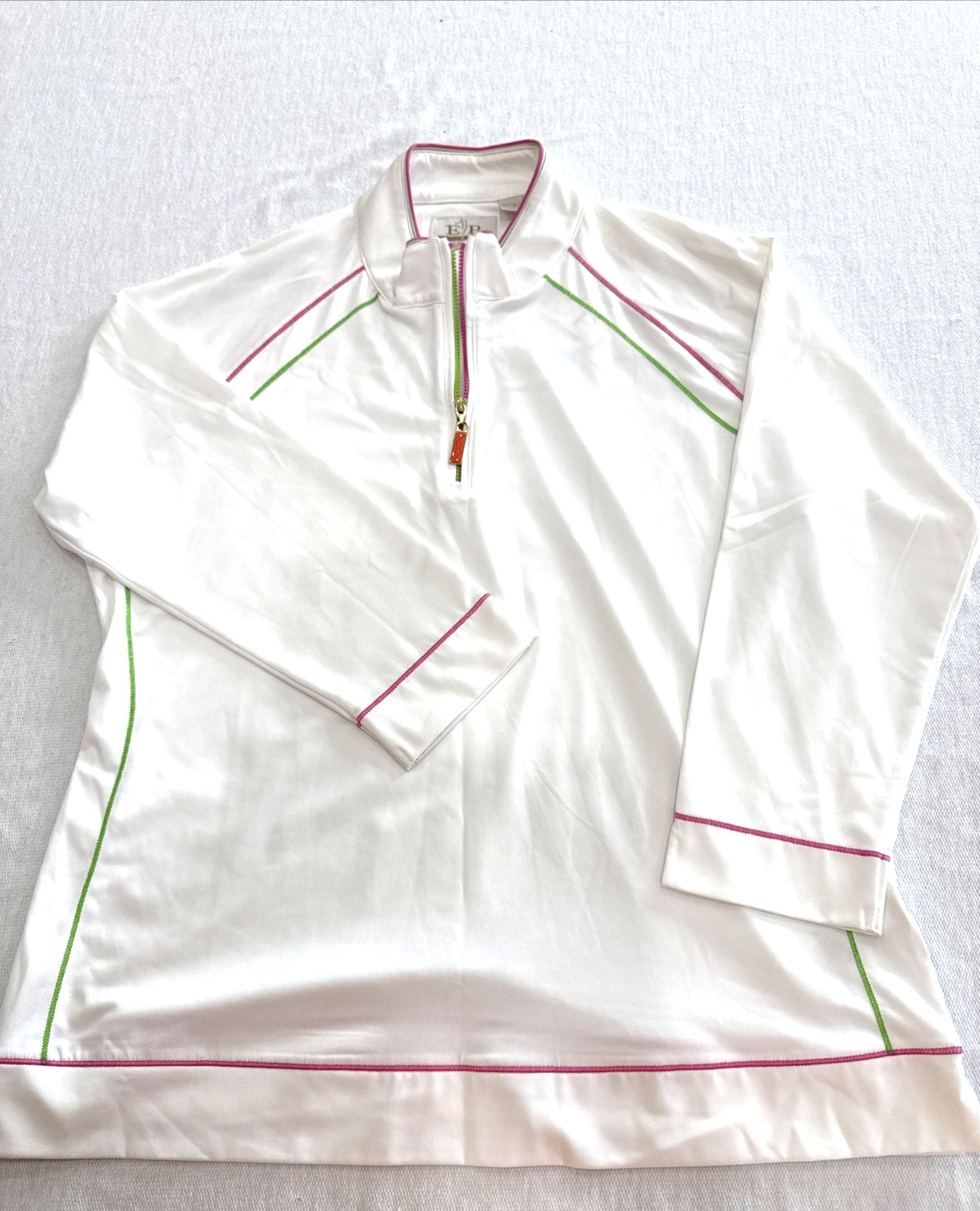 EP Pro Tour Tech Womens Golf Polo L White 3/4 Sleeve NWT