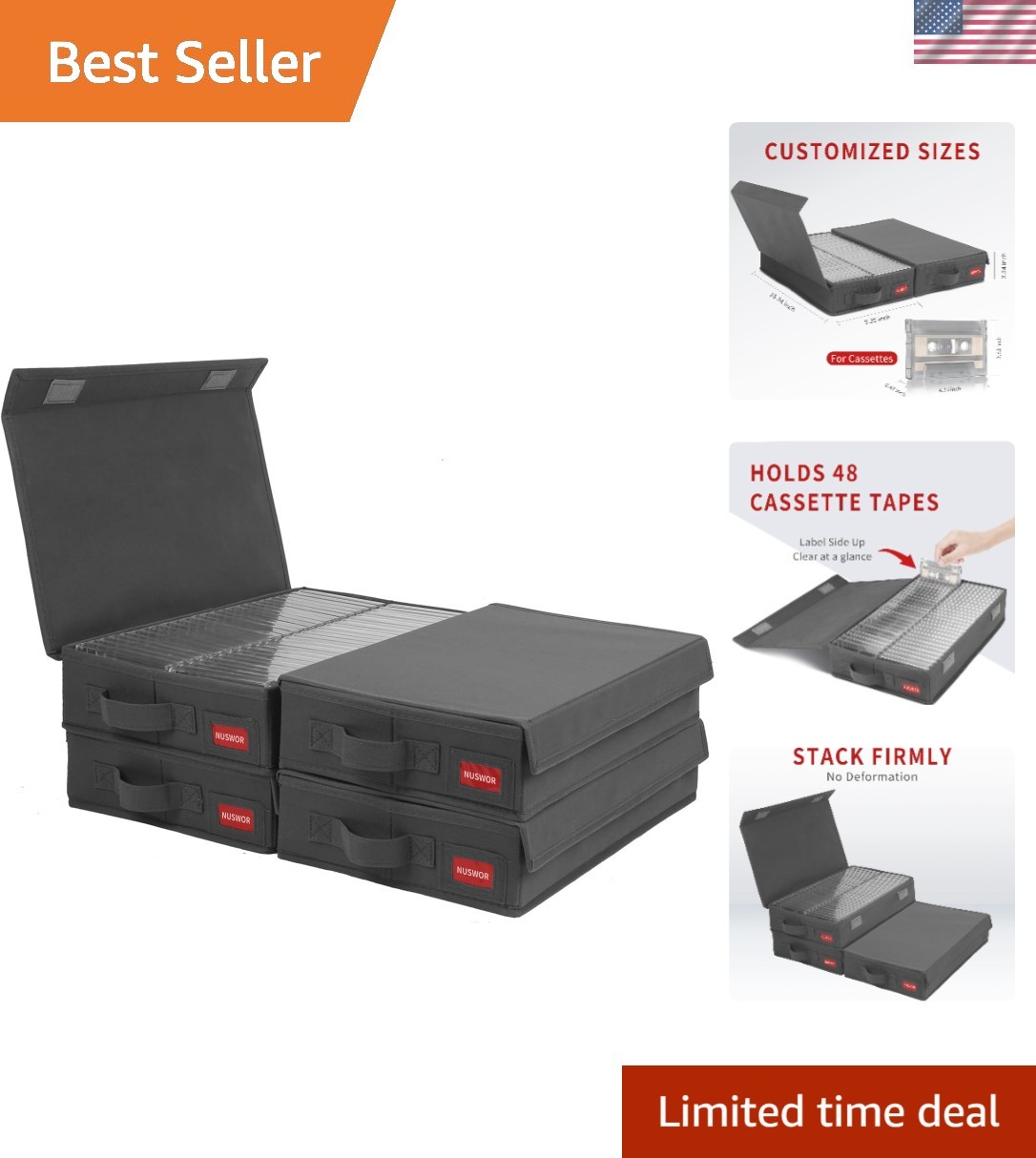 Stackable Tape Storage Boxes - Dust-proof Racks with Lid - Audio Cassette Hol...