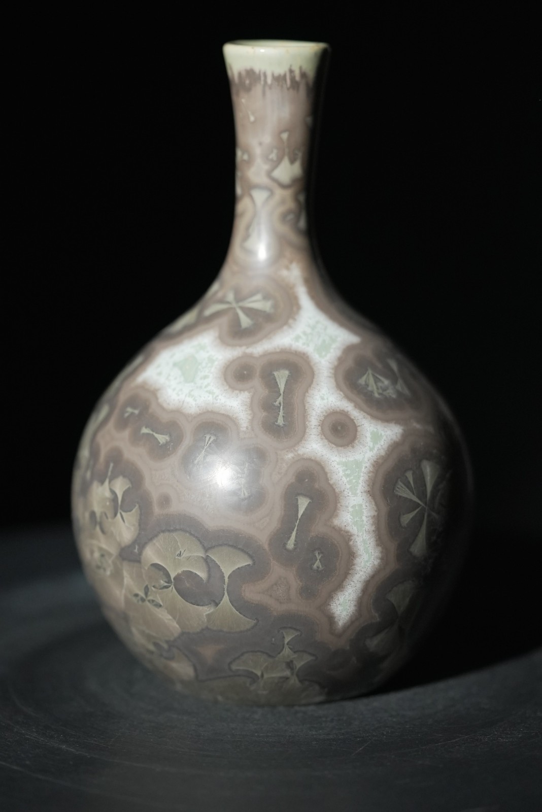 Crystalline Glaze Porcelain Vase, Green Acid Wash, Hand Thrown, Studio, Signed