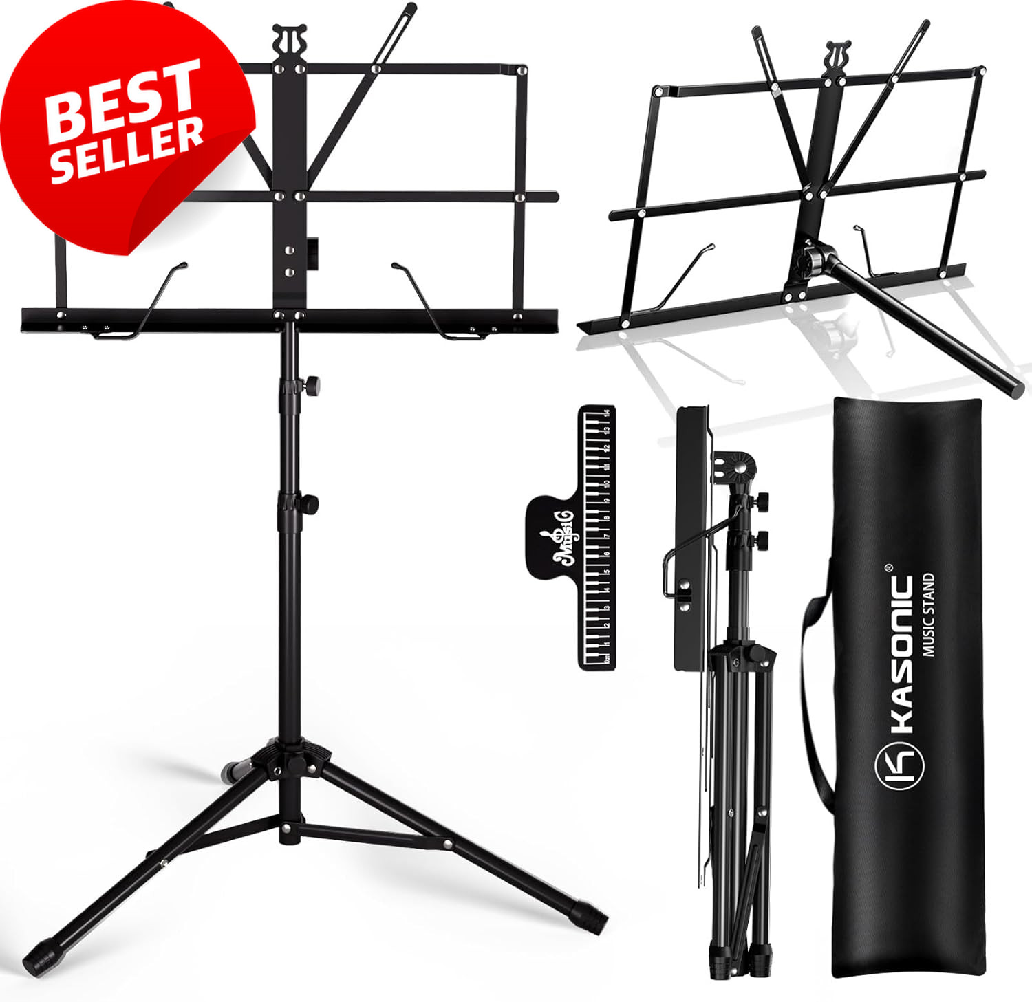 2in1 Folding Music Stand Desktop Book Stand Portable w/ Clip Holder Bag