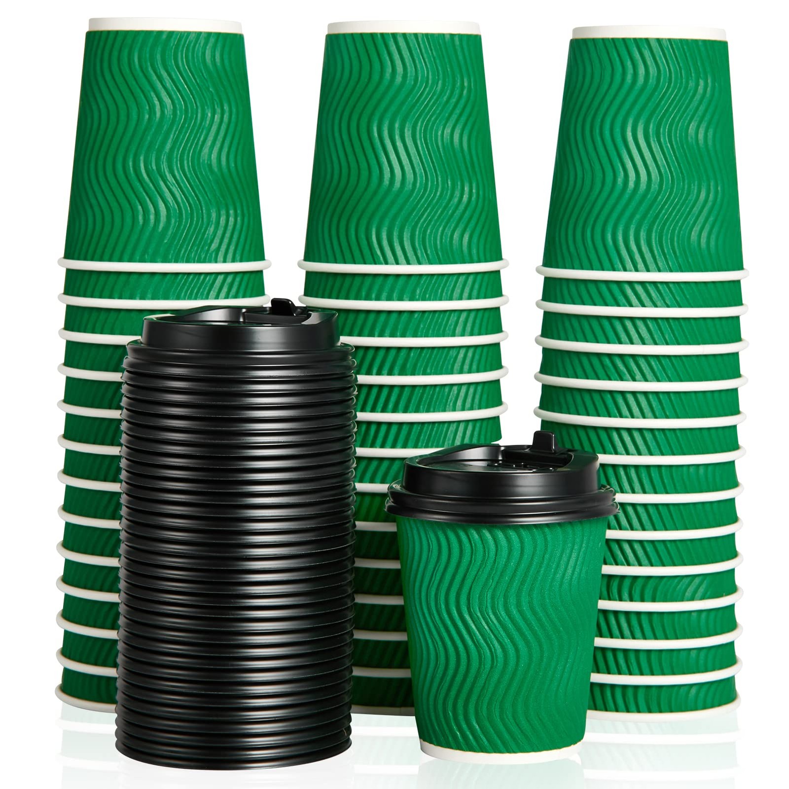 DAILYPACK 100 Count 8 oz Coffee Cups with Lids, Insulated 8oz, GREEN-8OZ 