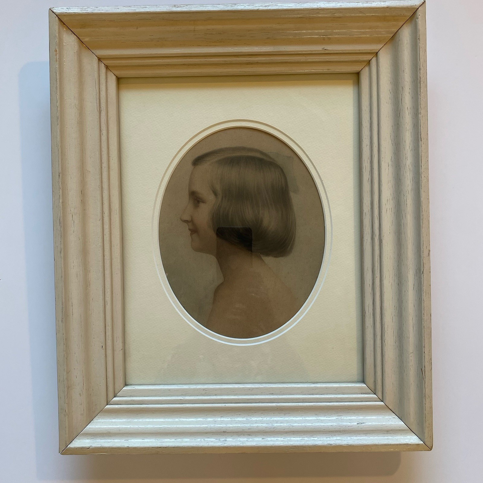 Original Pencil Drawing of Young Girl in Profile Double Matted & Framed 16x18”