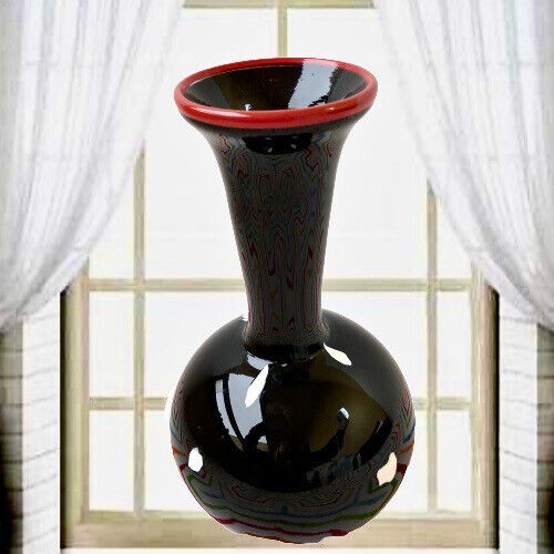 Viscosity Aloysi and Graham Art Studio Glass Black & White Vase Signed
