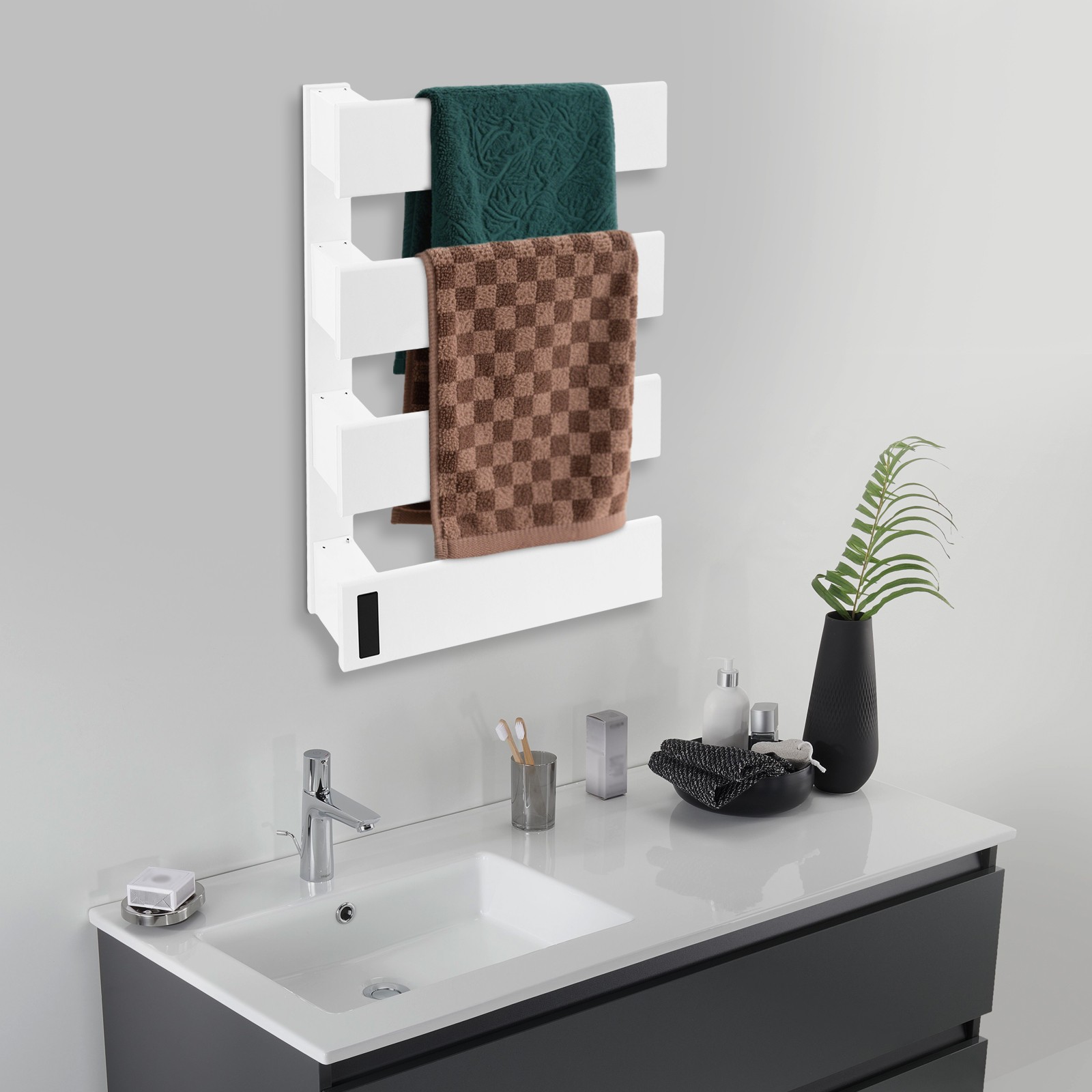 4-Tier 100W Wall-Mounted Electric Towel Warmer with Thermostatic Control