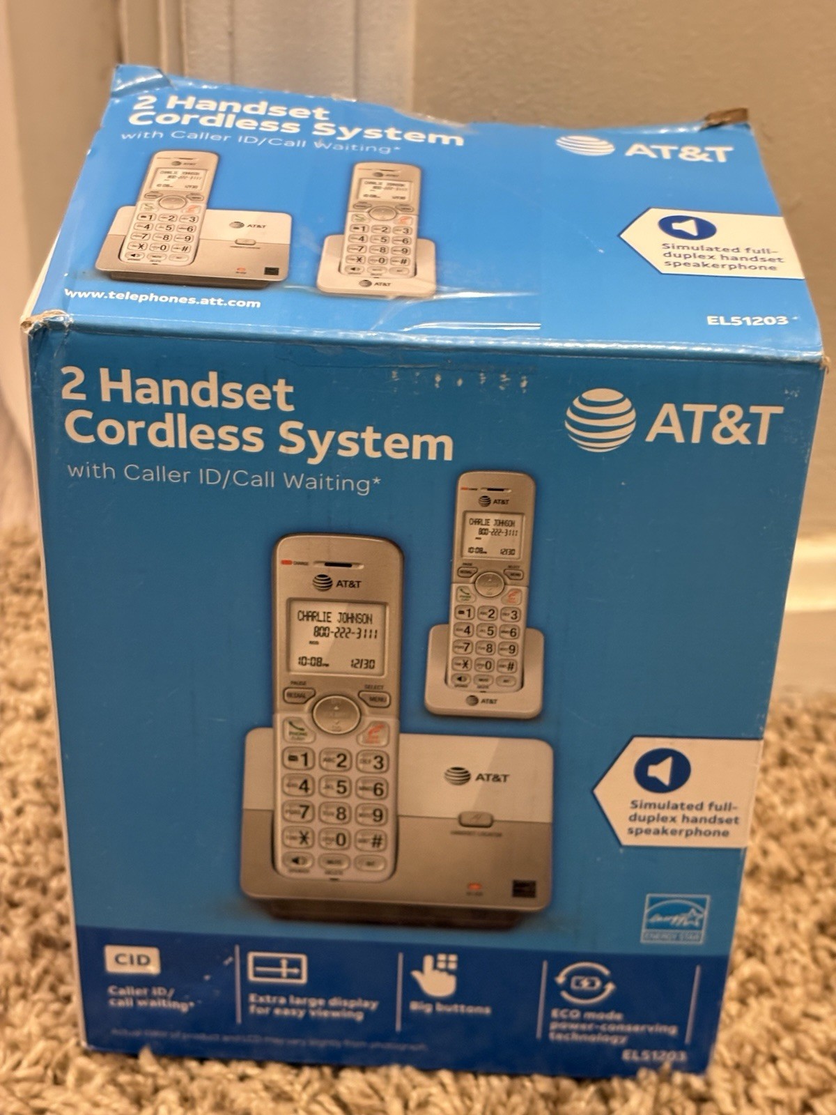 AT&T EL51203 2-Handset Cordless Phone DECT 6.0 White/Silver