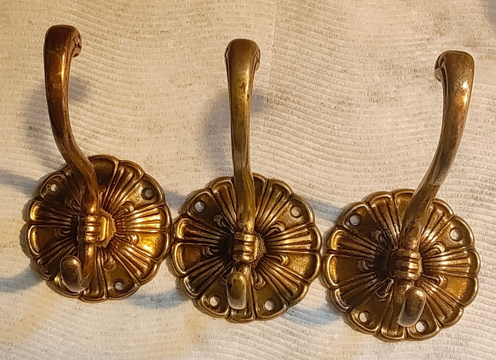MCM Ornate Solid Brass Wall Hooks (3)