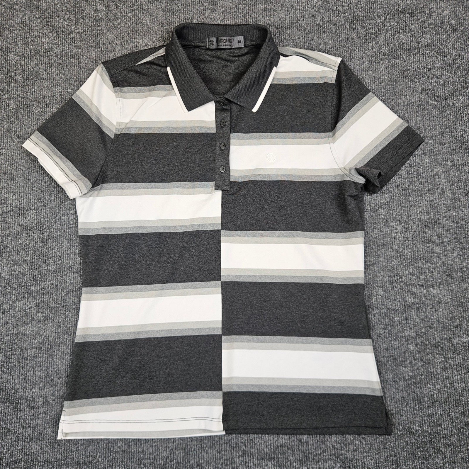 G/FORE Polo Shirt Women's M Golf Top Gray Short Sleeve Offset Gradient Stripe