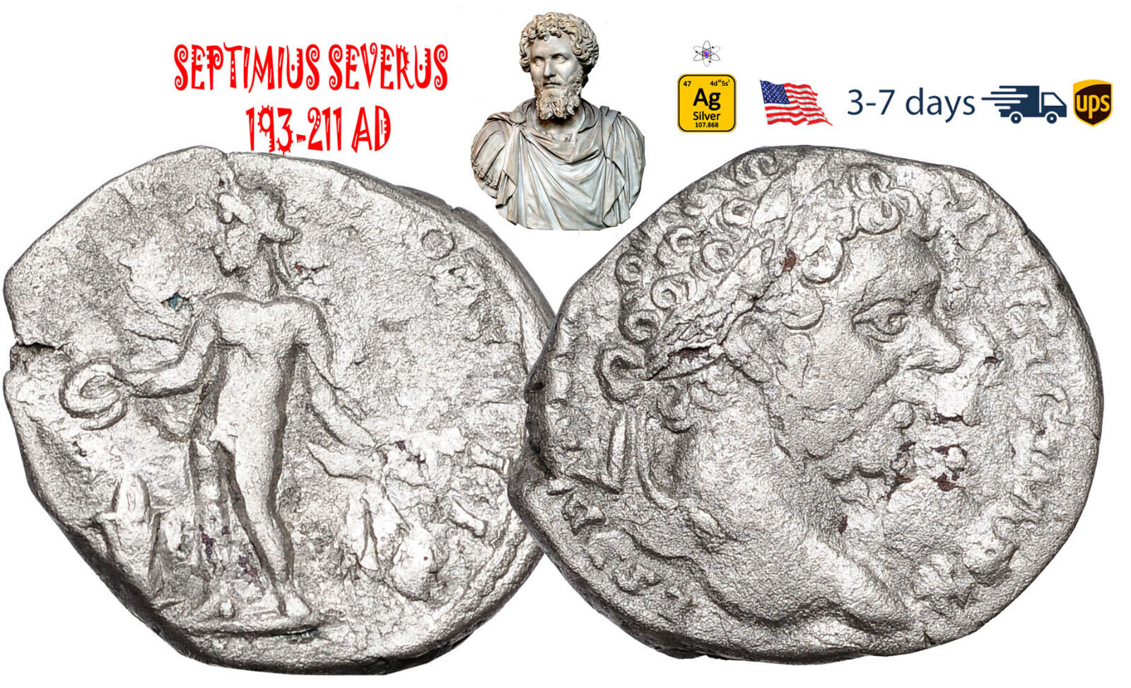 Ancient Roman Empire Coin Silver Denarius Septimius Severus 193 - 211 AD #32248