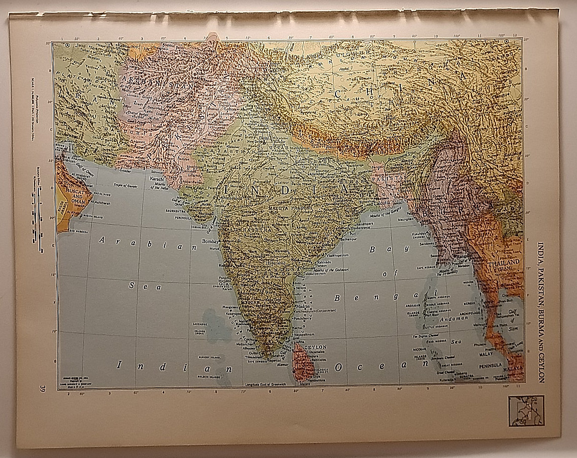 Vintage INDIA PAKISTA BURMA CEYLON 1962 Rand McNally Cosmopolitan World Atlas