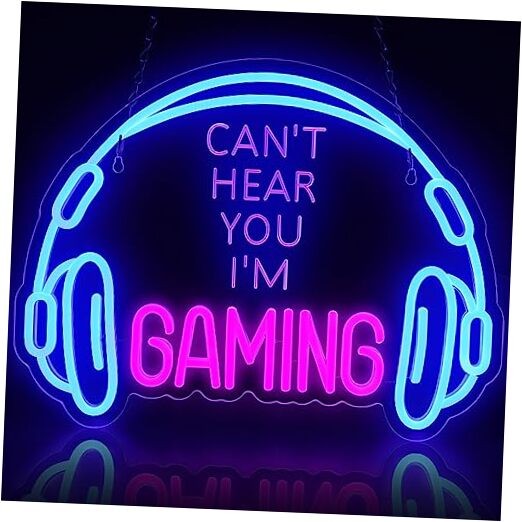 Gaming Neon Sign, Large Bright and Dimmable Colored LED Headset Gamer Neon 