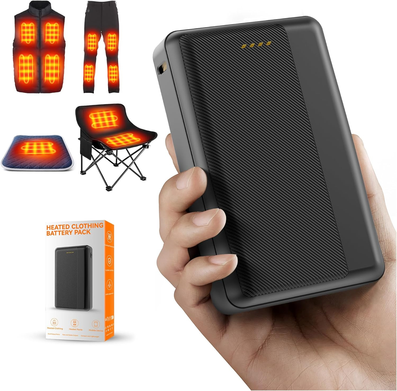 Upgraded Heated Vest Battery Pack - 5V2.4A 16000Mah USB Output Rechargeable for 