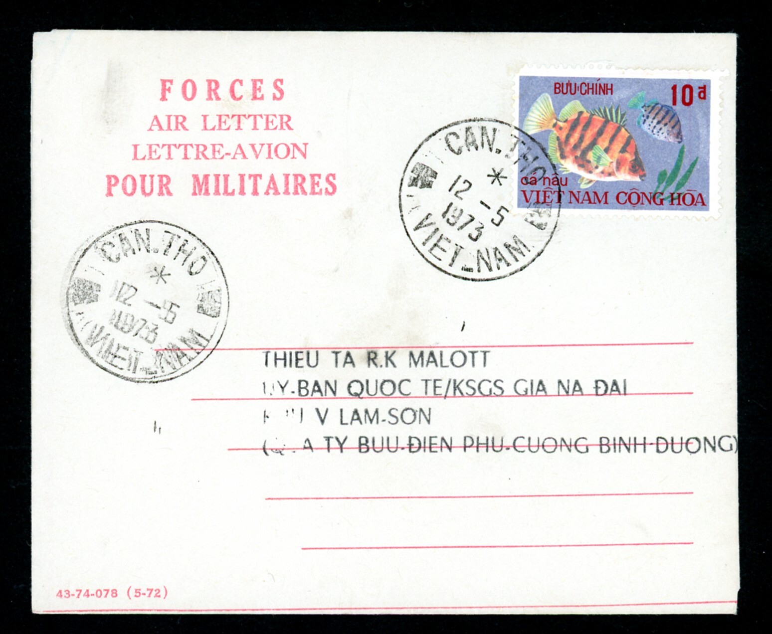 South Vietnam Military Aerogramme-cover Canadian Delegation MCCD CAN THO (L1152)