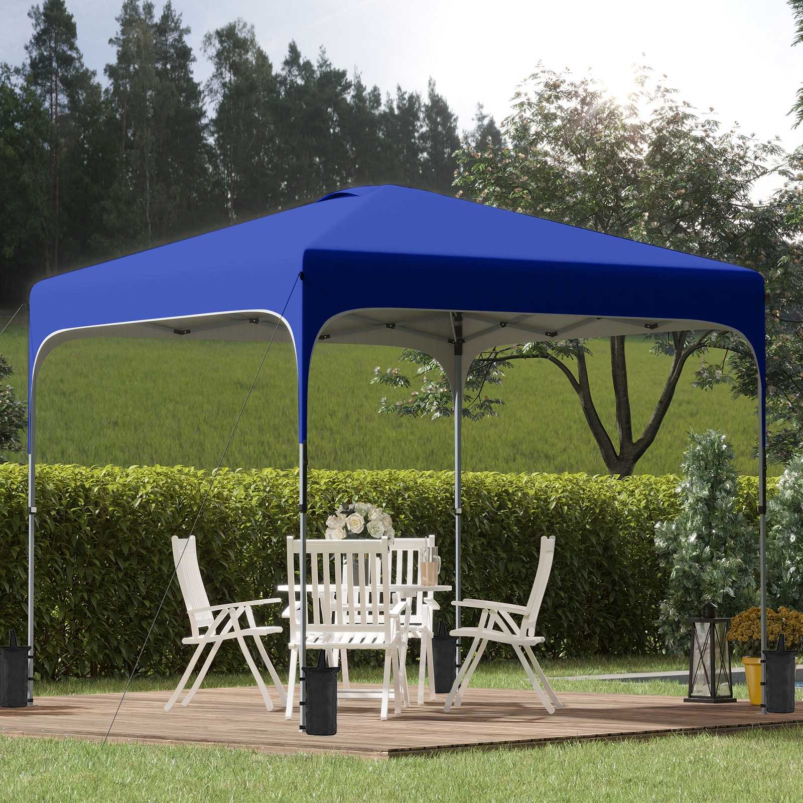 8x8 Pop Up Canopy Tent Royal Blue w/ Bag & Sand Bags Outdoor Patio Sun Shelter
