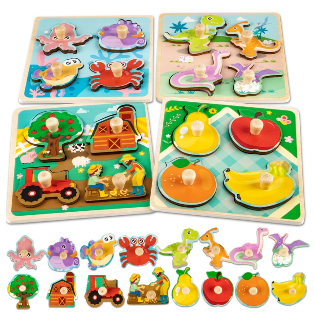 Wooden Puzzles for Toddlers, 4 Pack Animal Toddler Puzzles Gift Multicolor