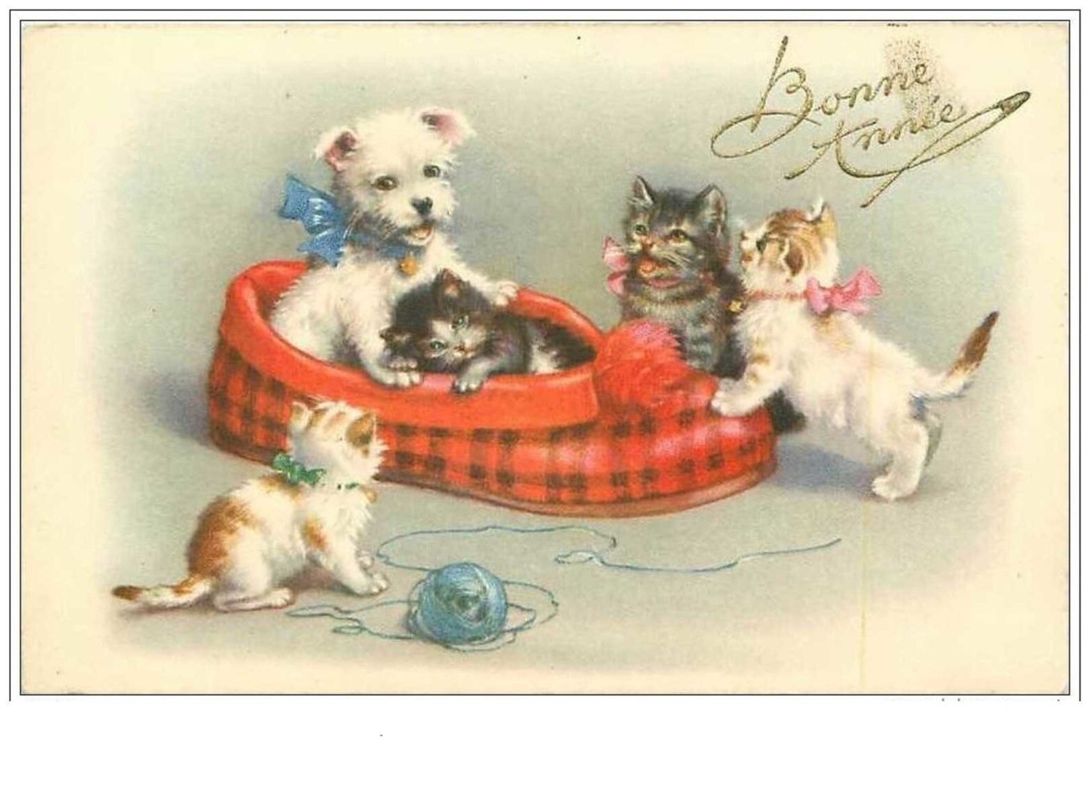 Cats No. 107 Happy New Year Kittens And Puppy In A Slipper