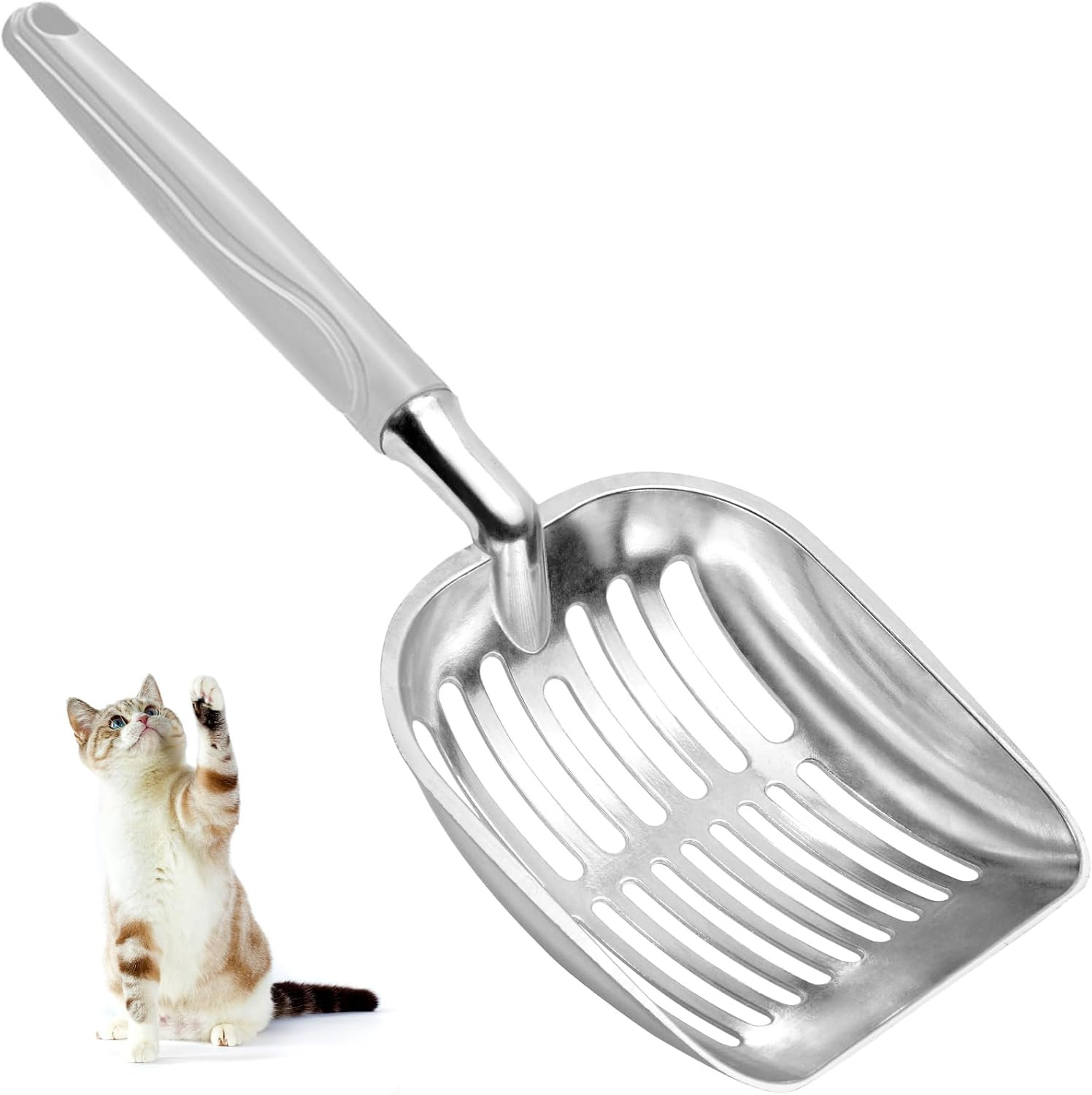 Cat Litter Scoop, Metal Cat Scooper, Plastic Handle Scoop, Sifting Shovel for Ch