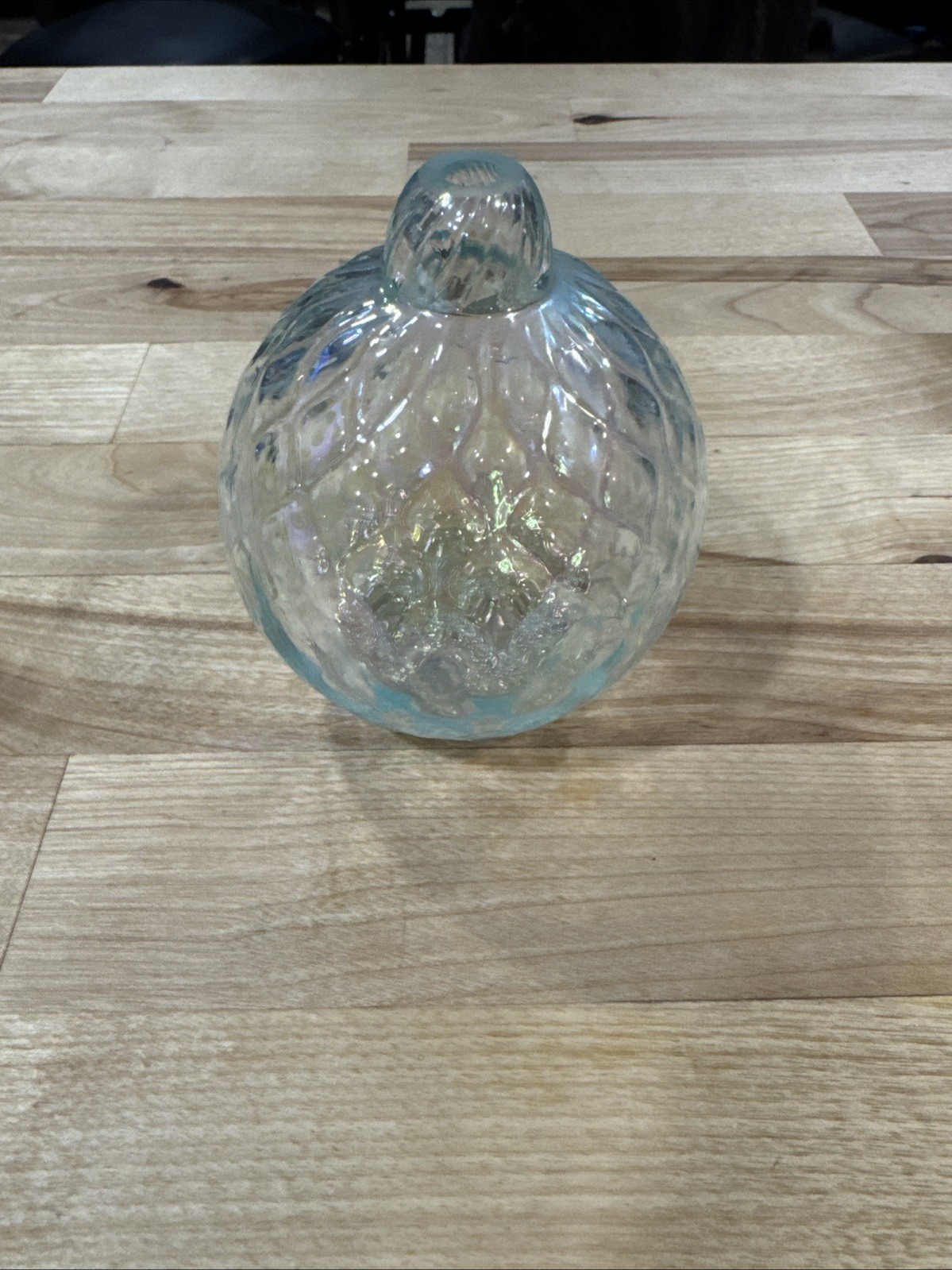 Vintage Art Glass Oil Lamp Hand Blown Iridescent Pink Swirl Font